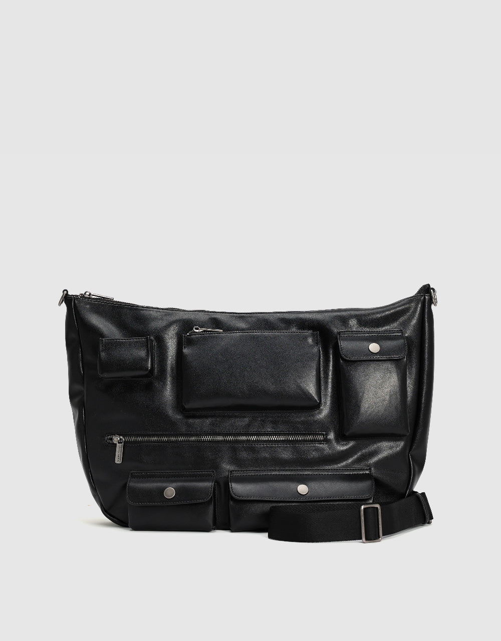 Multi-Pocket Vegan Leather Crossbody Bag