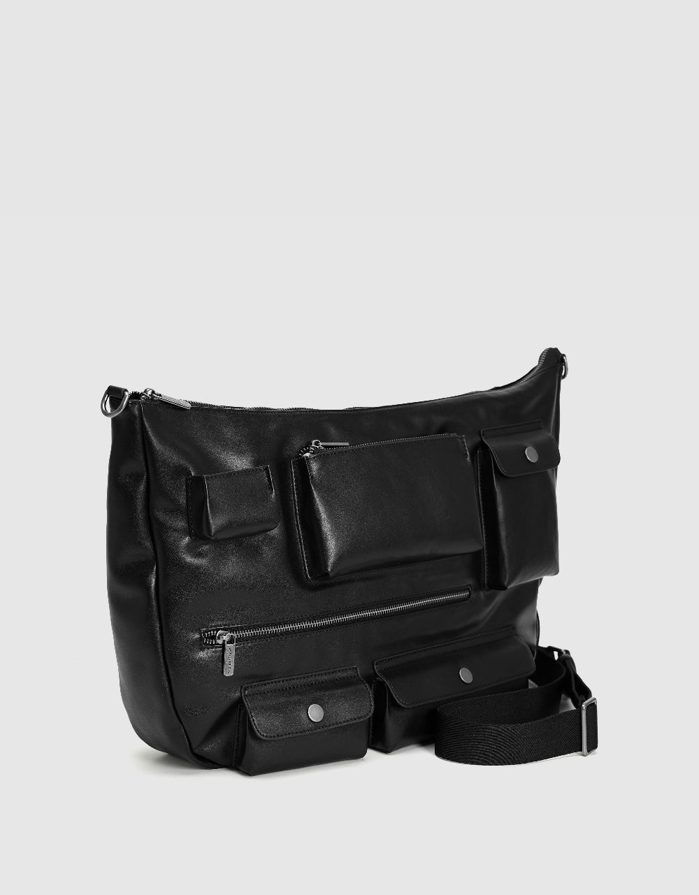 Multi-Pocket Vegan Leather Crossbody Bag