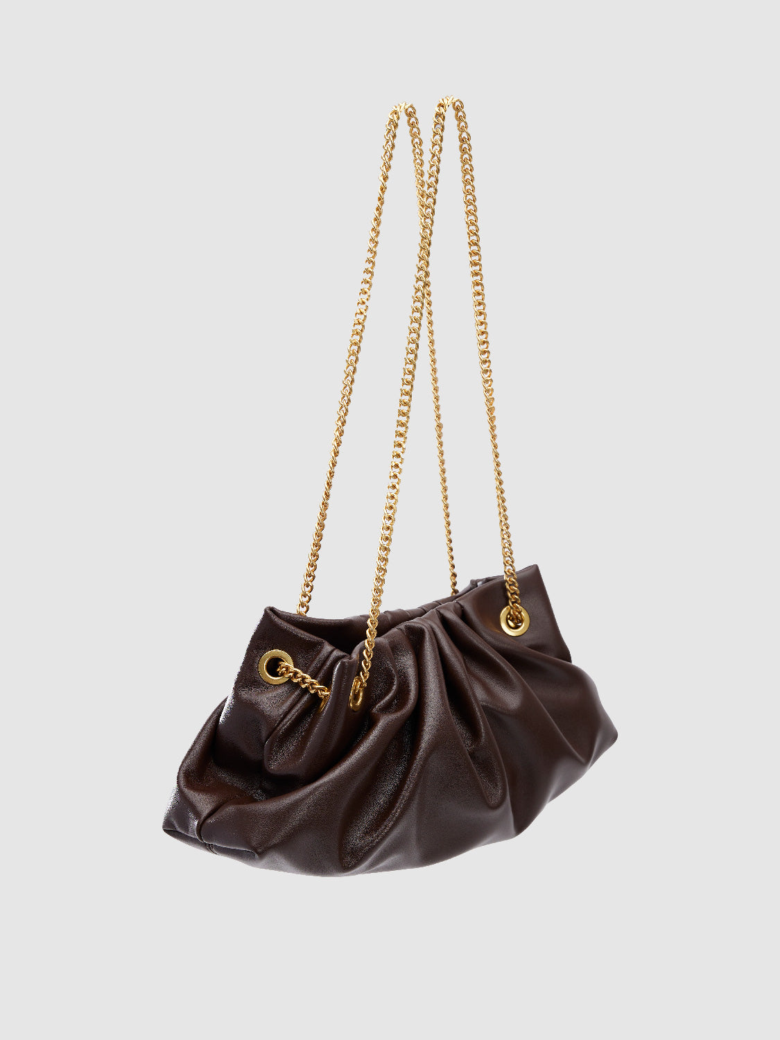 Ruched Chained Vegan Leather Shoulder Bag