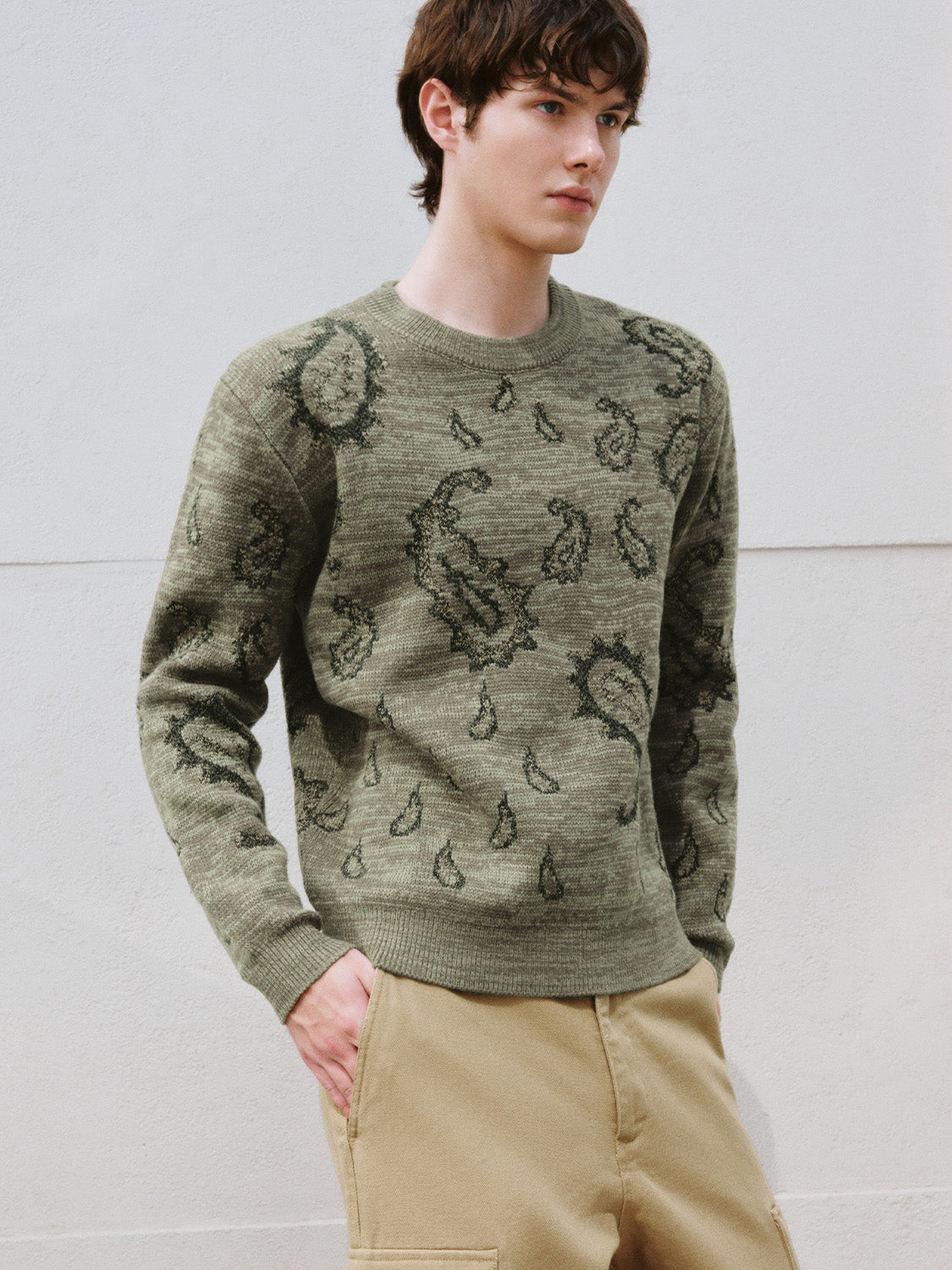 Paisley Printed Crew Neck Knitted T-Shirts