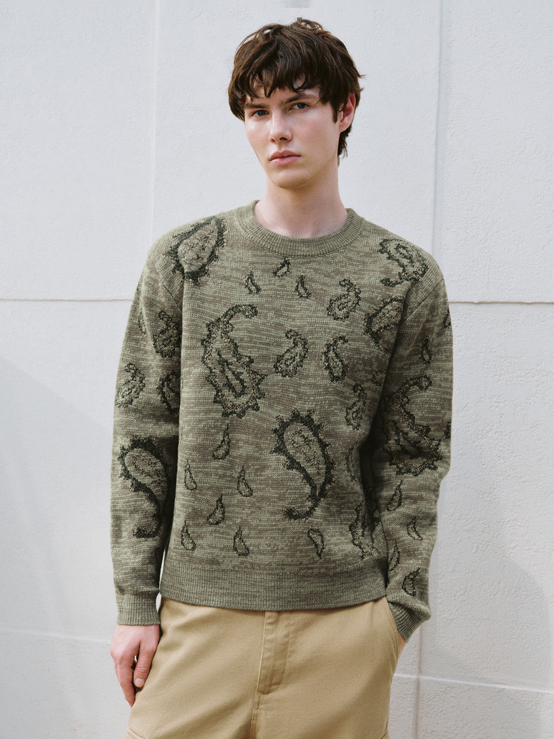 Paisley Printed Crew Neck Knitted T-Shirts