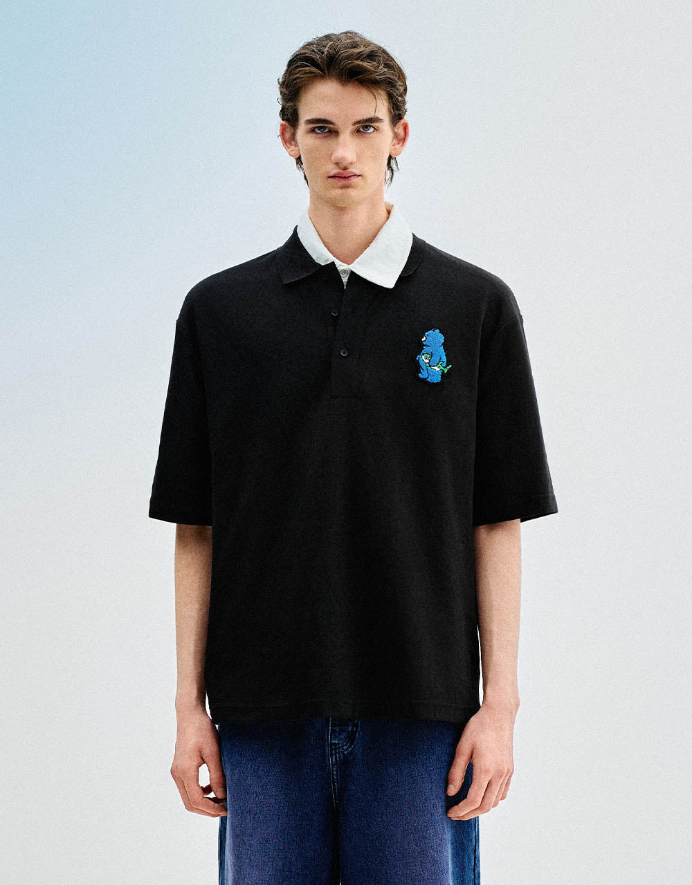 Embossed Loose Polo Shirt