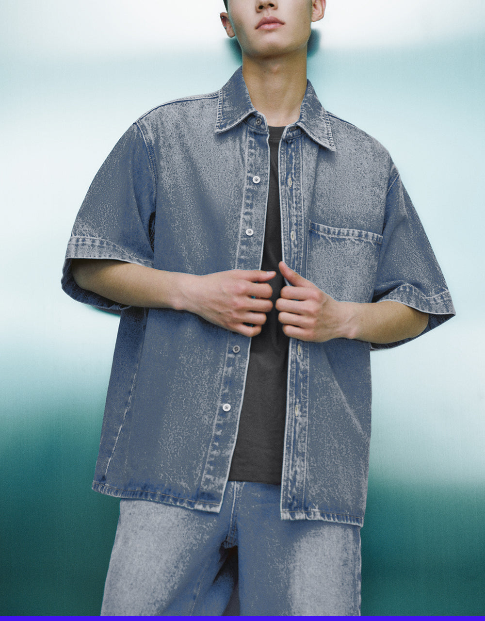 Button Up Straight Denim Shirt