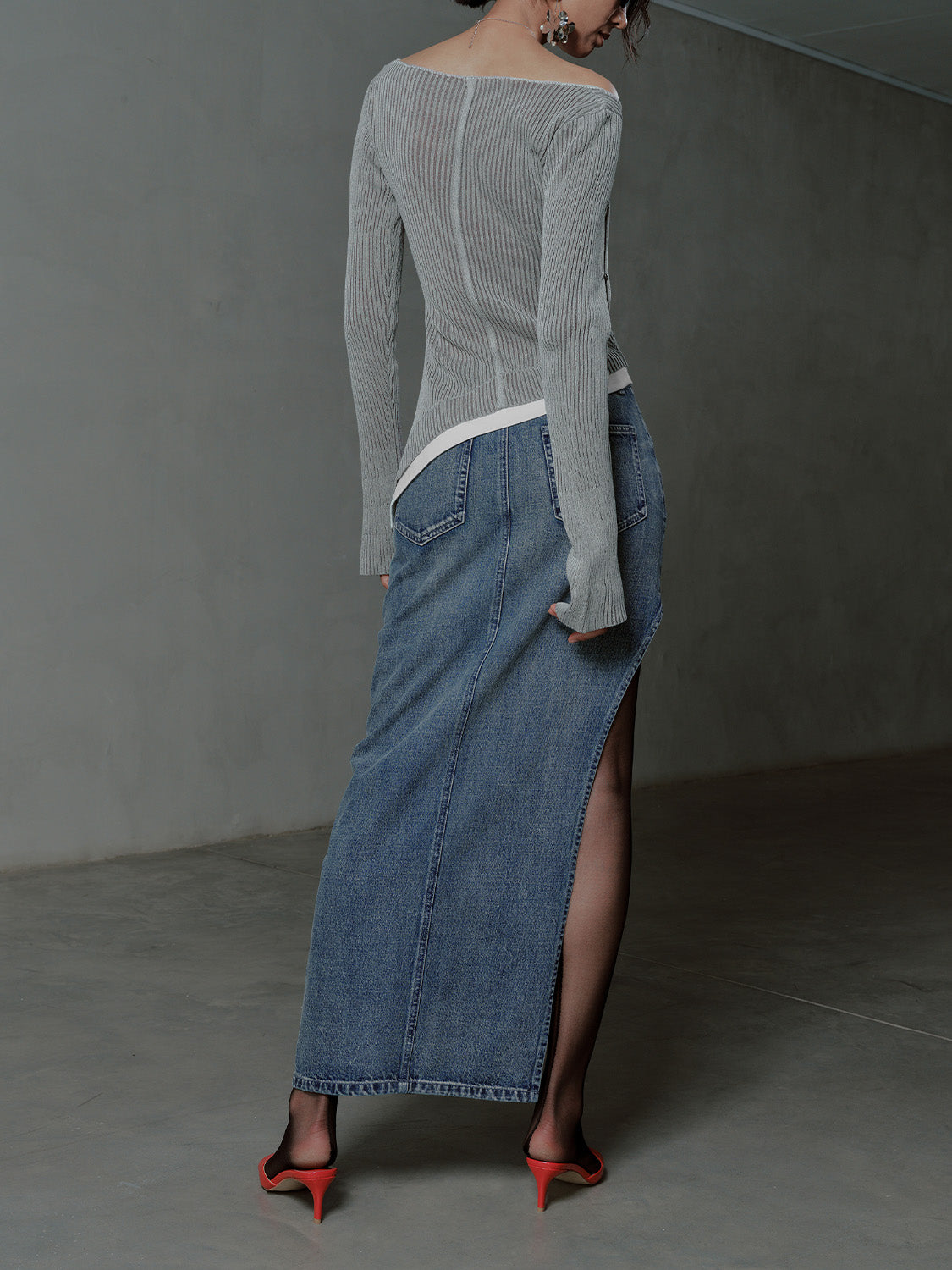 Asymmetric Maxi Denim Skirt