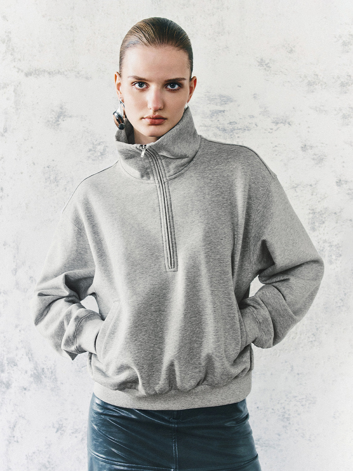 Zip Half Front Loose Sweatshirts