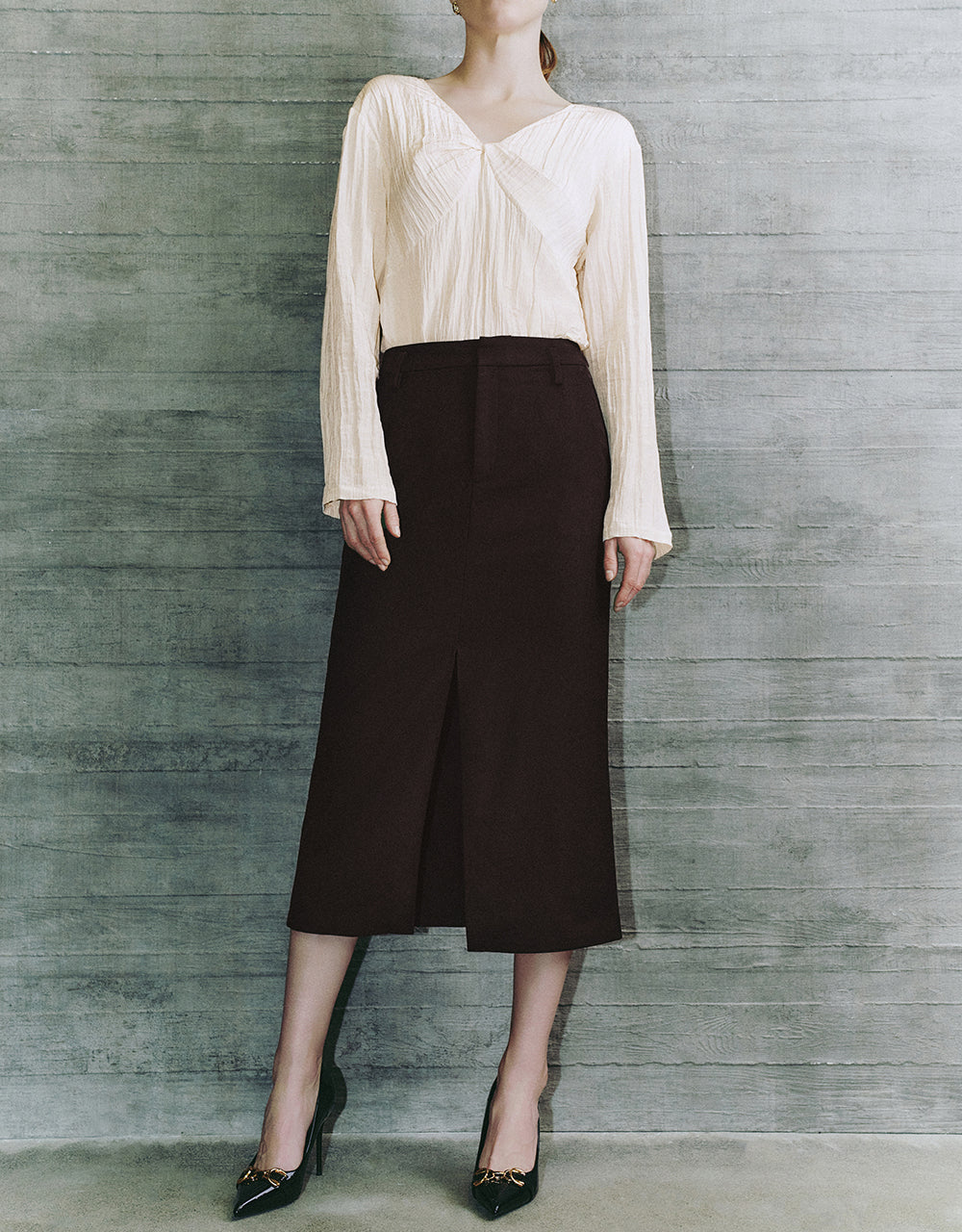 Split Hem Midi Straight Skirt