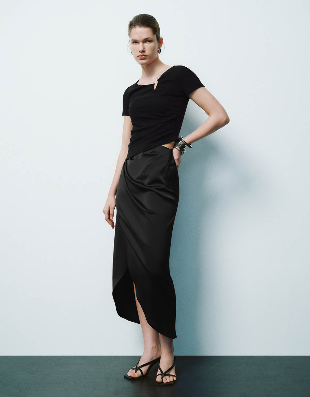 Ruched Midi Straight Skirt