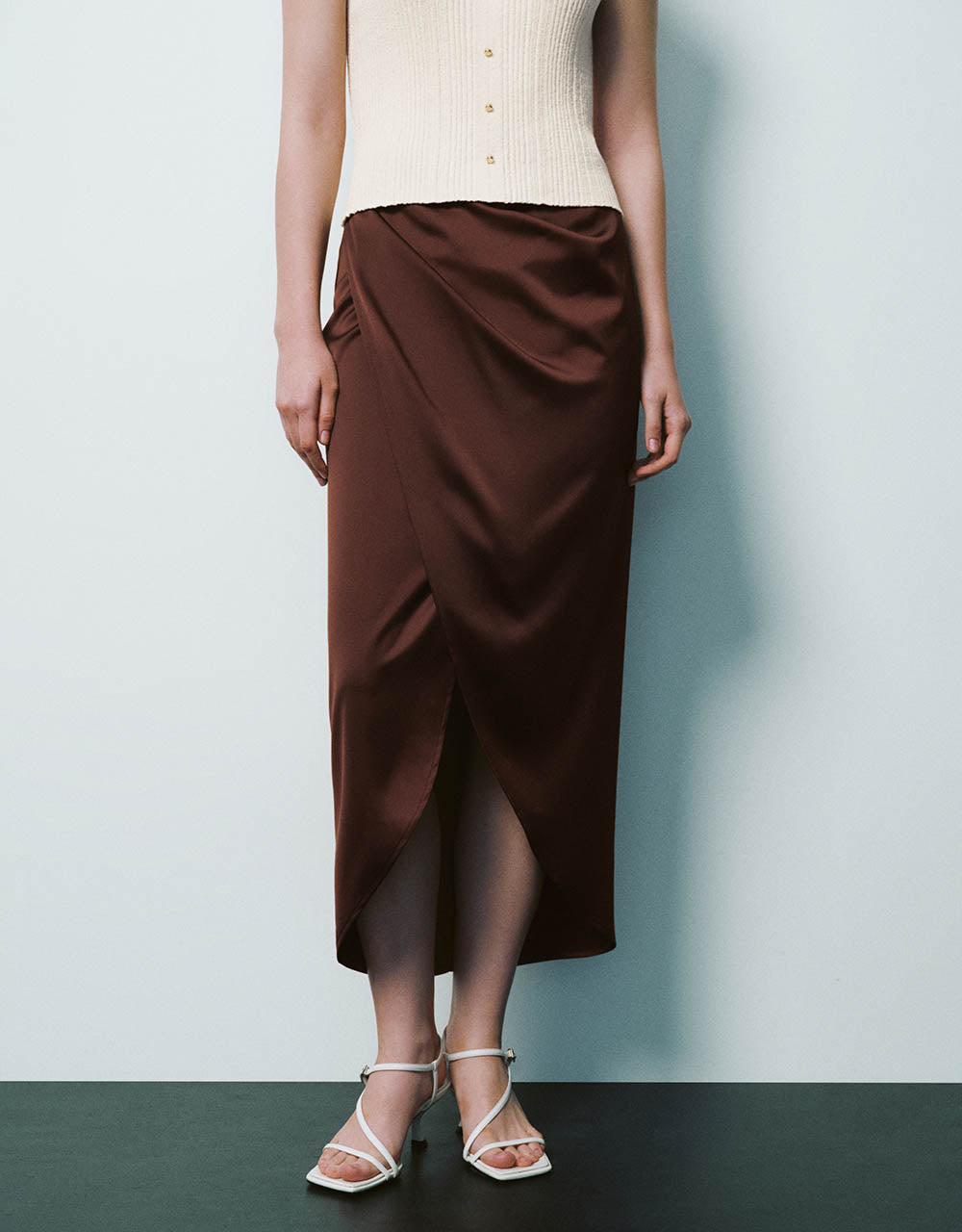 Ruched Midi Straight Skirt