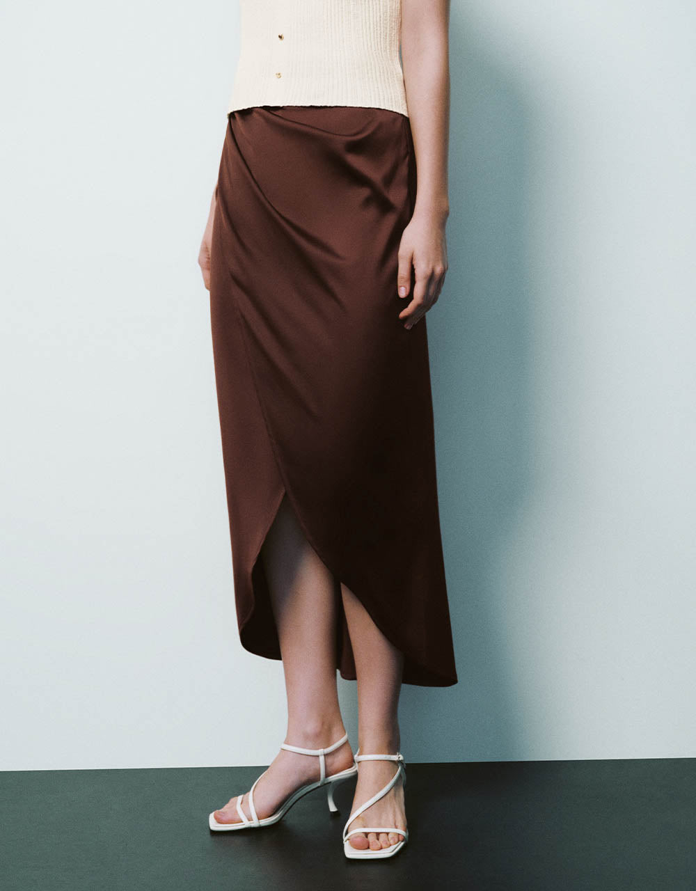 Ruched Midi Straight Skirt