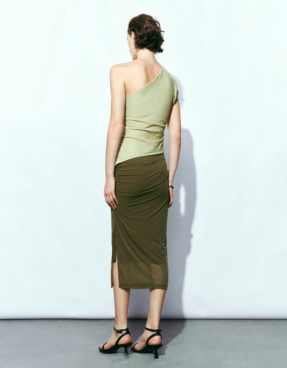 Ruched Midi Straight Skirt