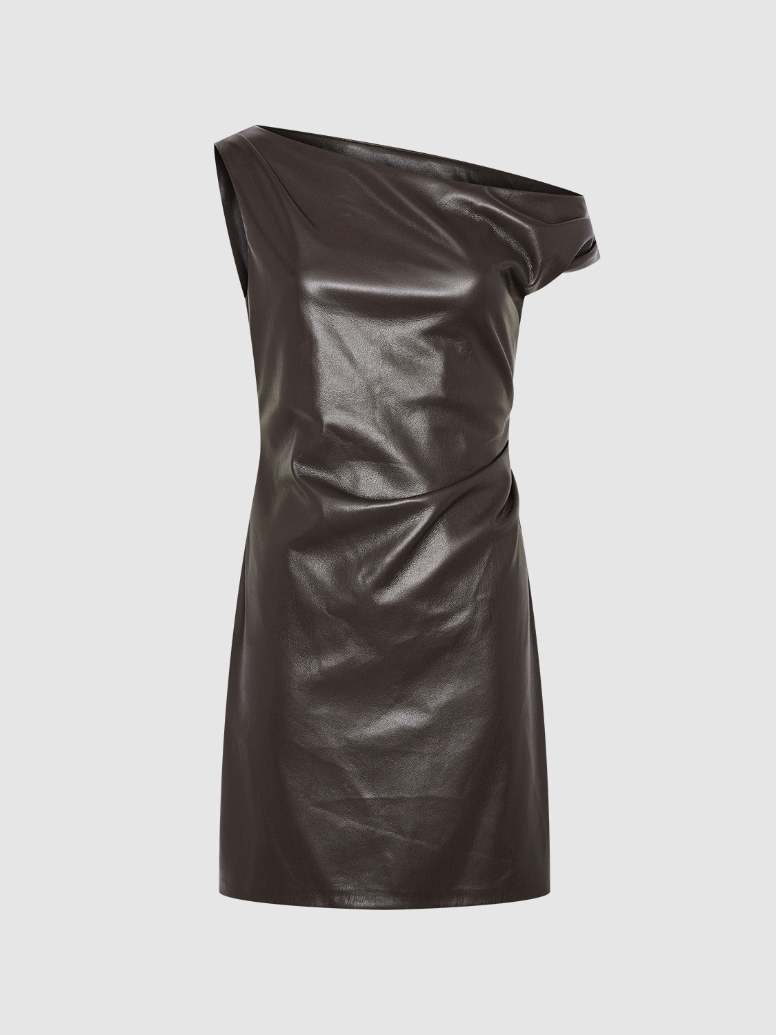 One Shoulder Vegan Leather Straight Dress