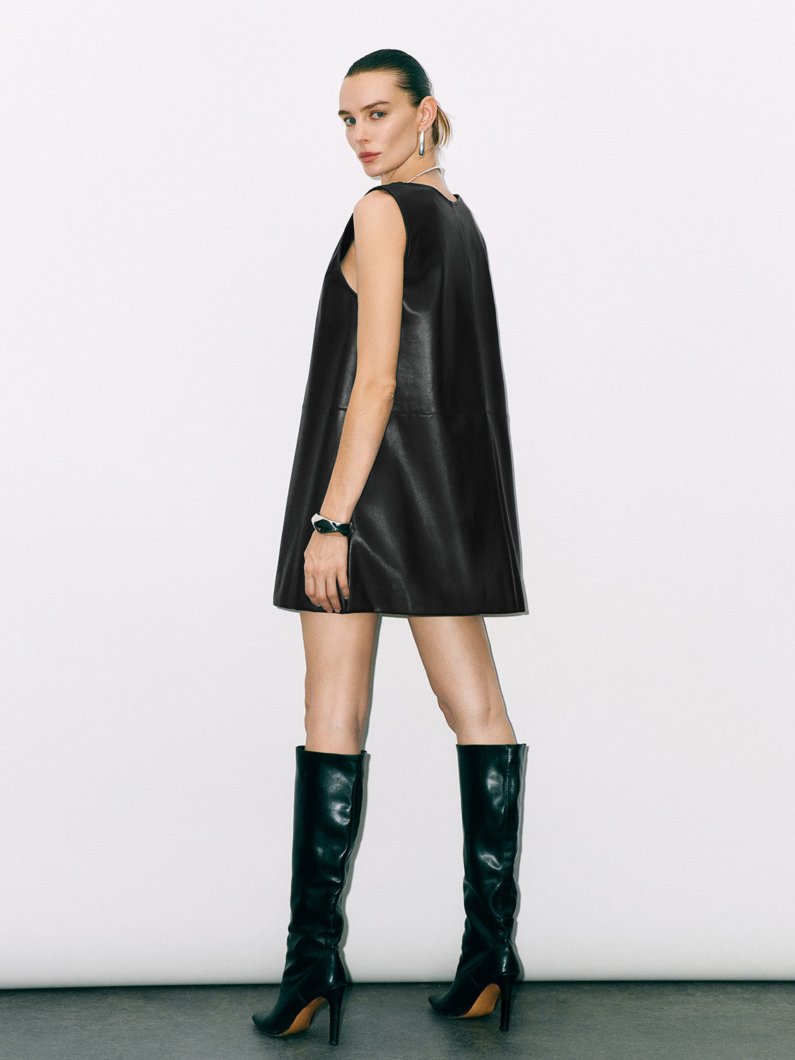 Sleevelesss Vegan Leather A-Line Dress