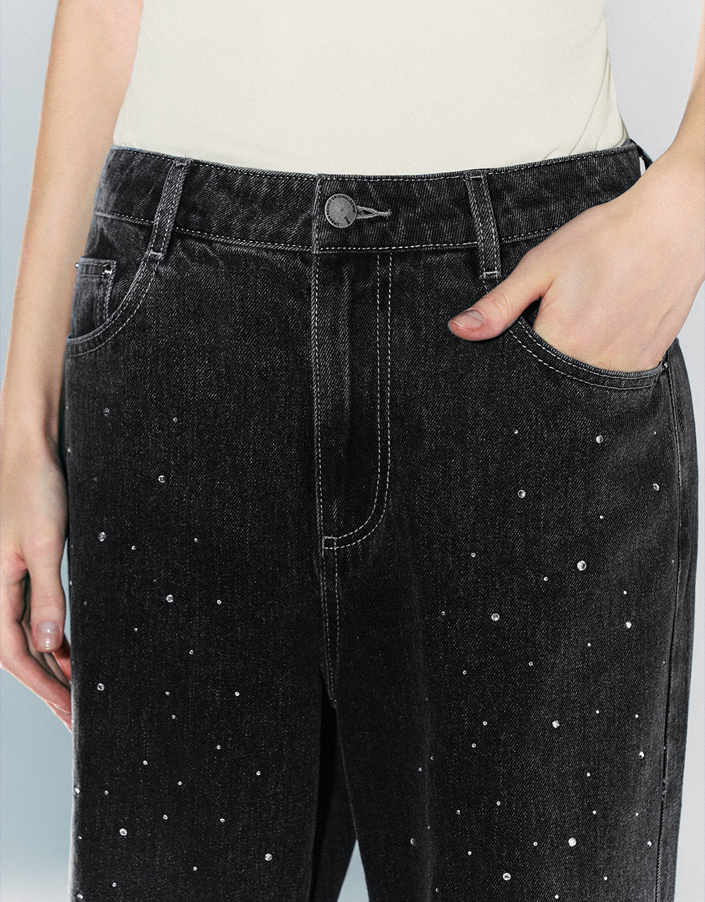 Rhinestone Decor Straight Jeans