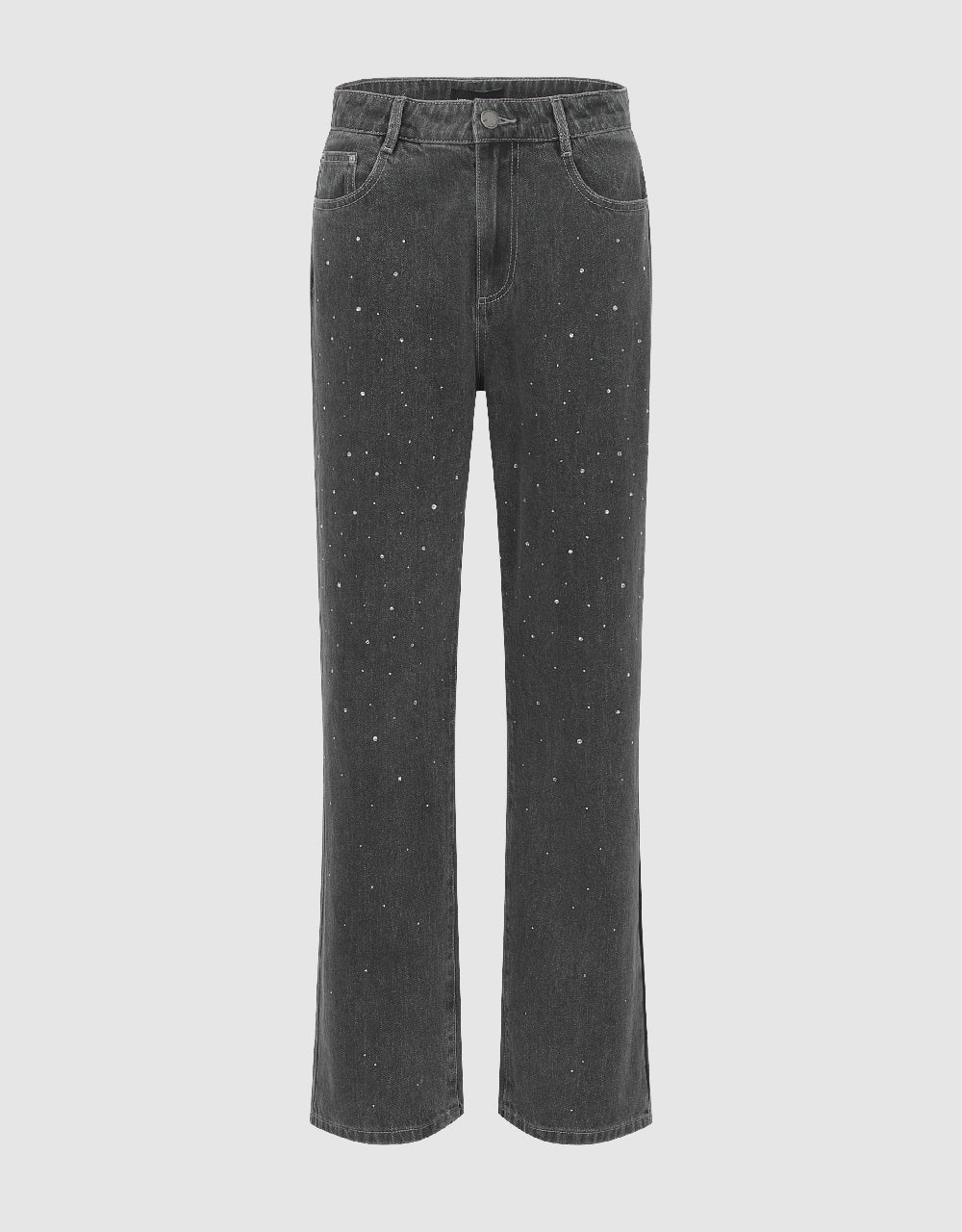 Rhinestone Decor Straight Jeans