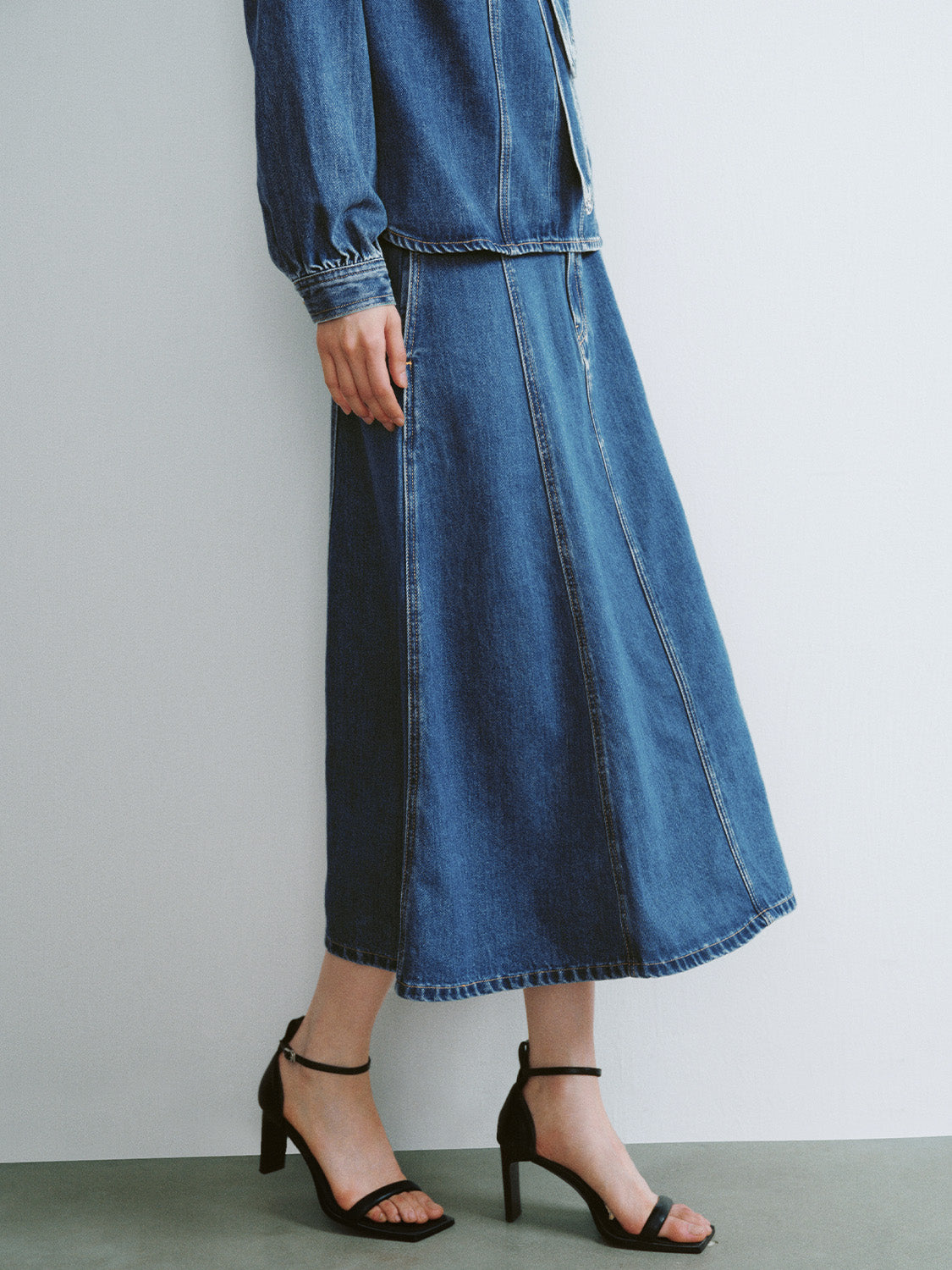 Midi A-Line Denim Skirt