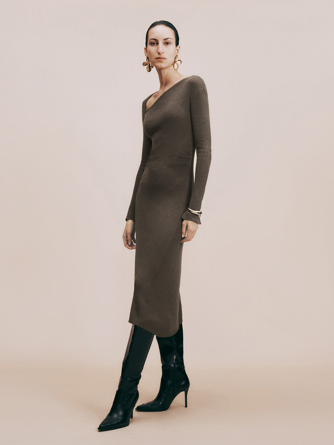 One Shoulder Skinny Knitted Dress