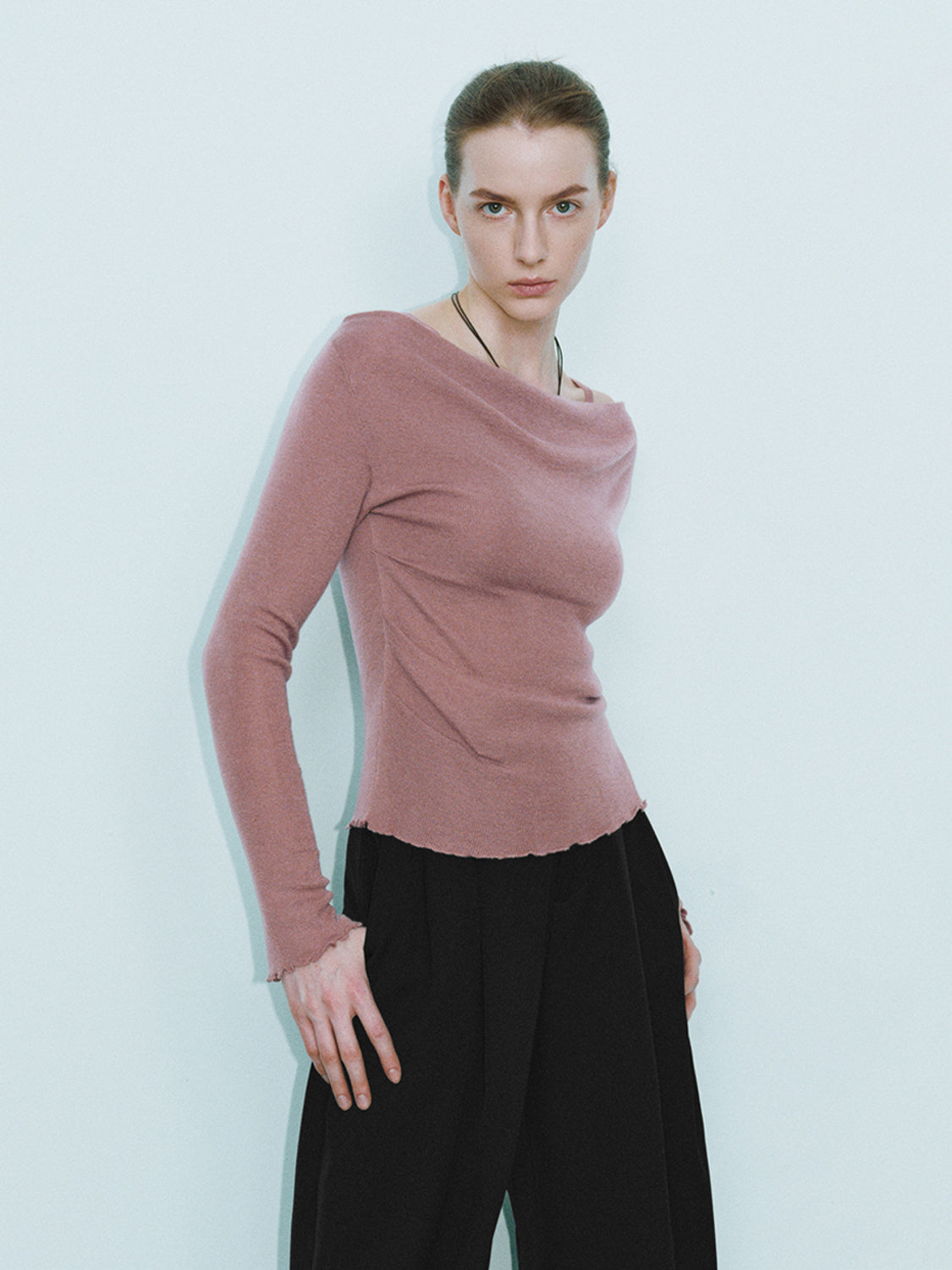 Cowl Neck Long Sleeve Knitted T-Shirts