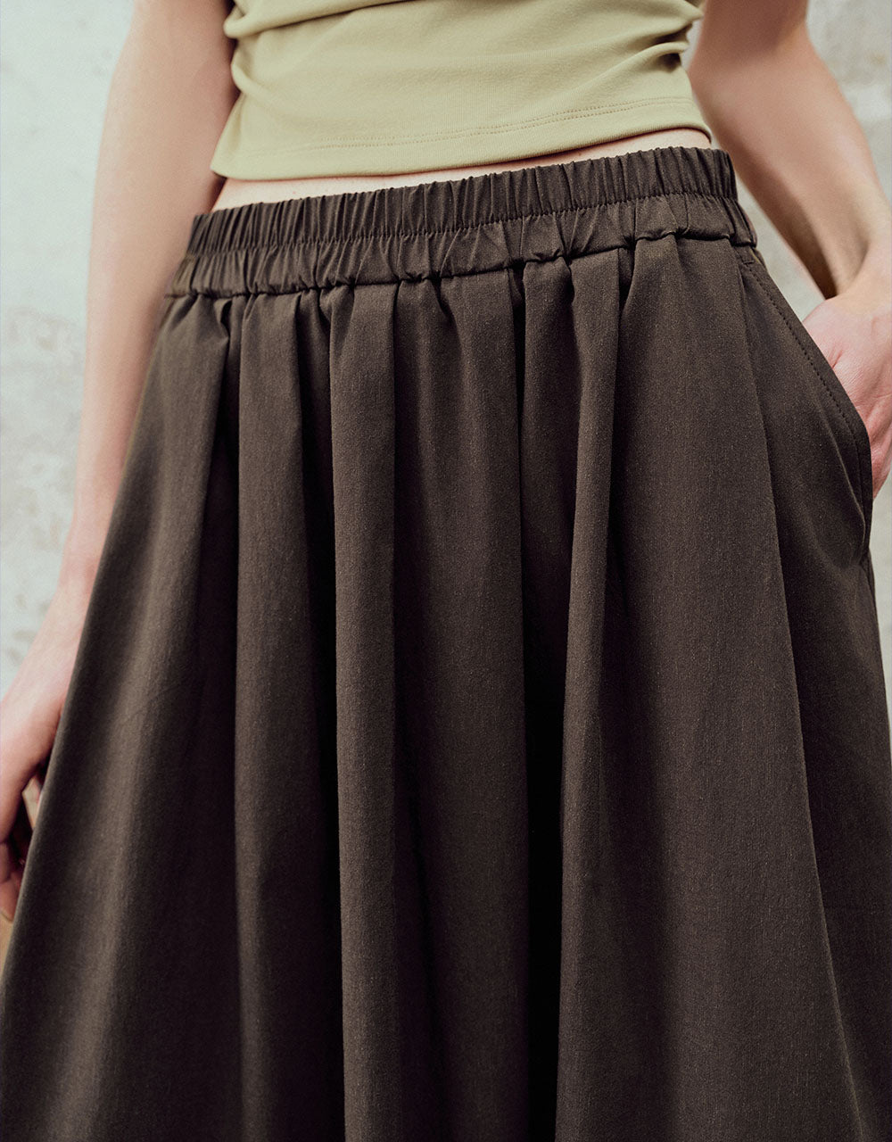 Elastic Waist Midi A-Line Skirt