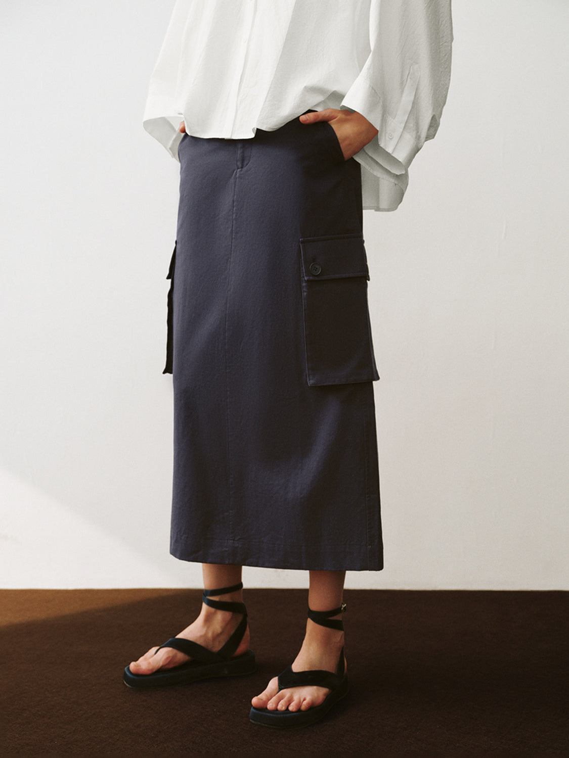 Flap Pocket Midi Straight Skirts