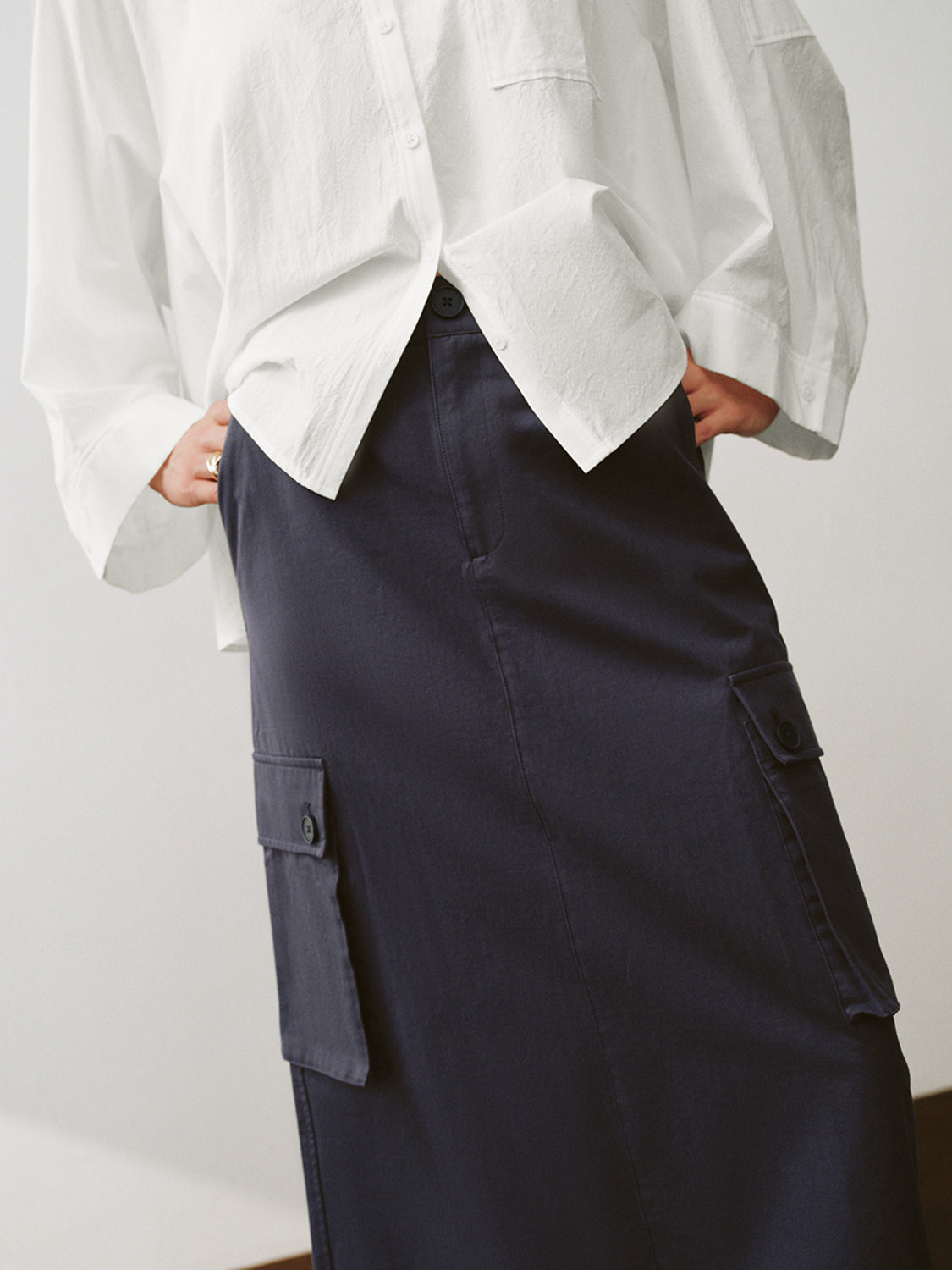 Flap Pocket Midi Straight Skirts