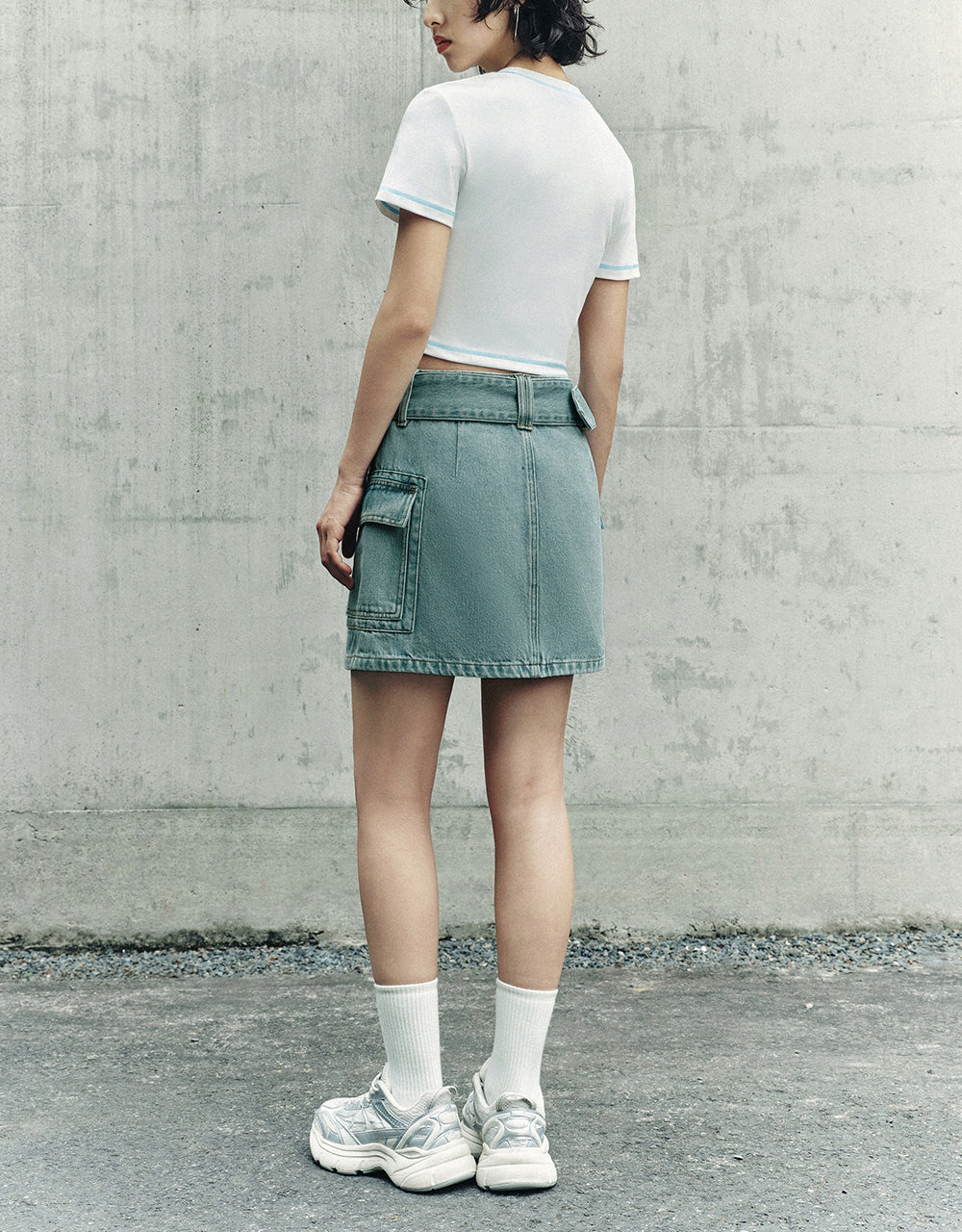 Mini A-Line Denim Skirt With Belt