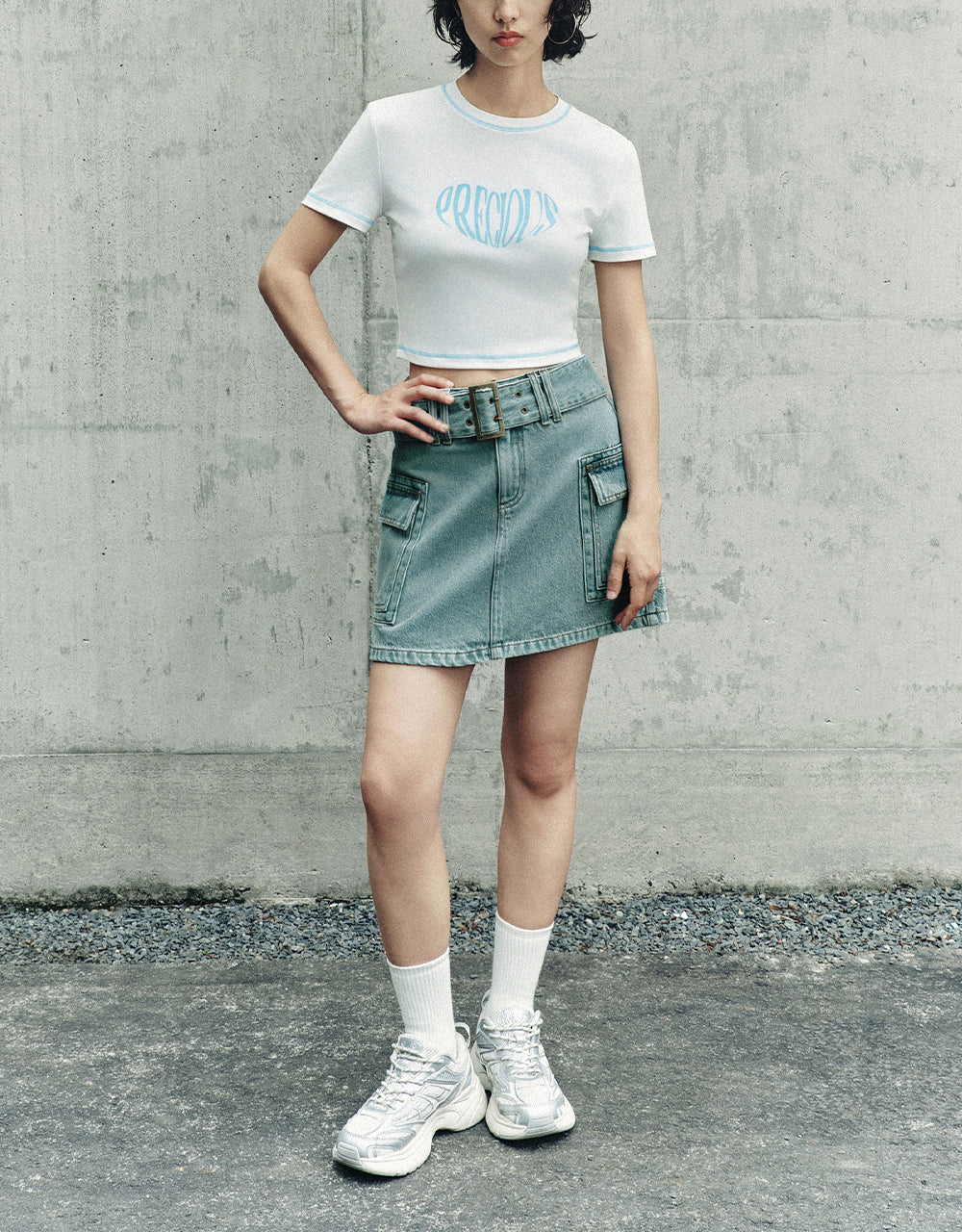 Mini A-Line Denim Skirt With Belt