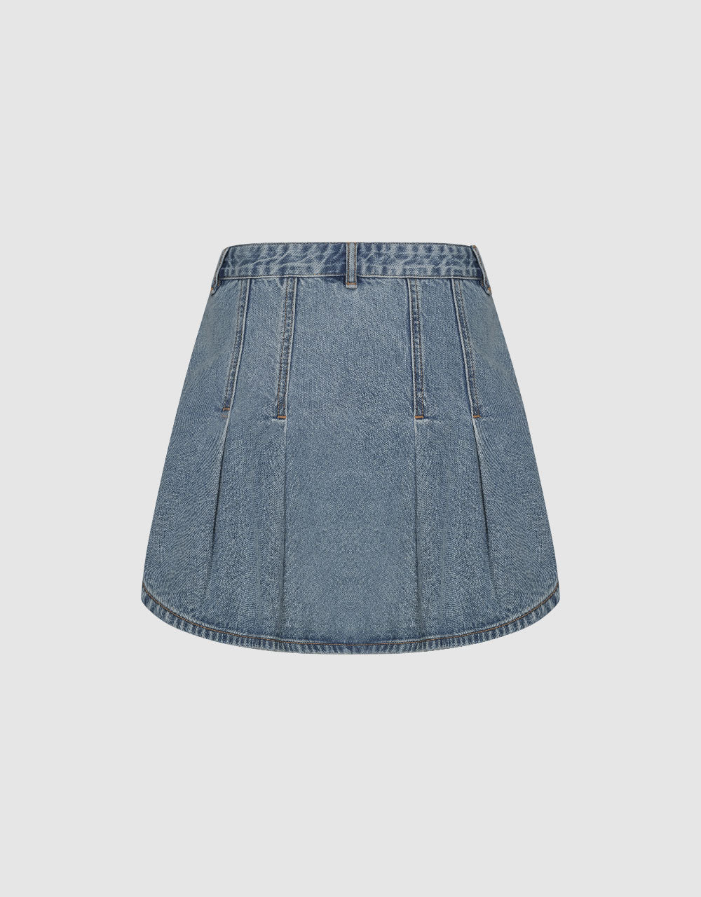 Pleated Mini A-Line Denim Skirt