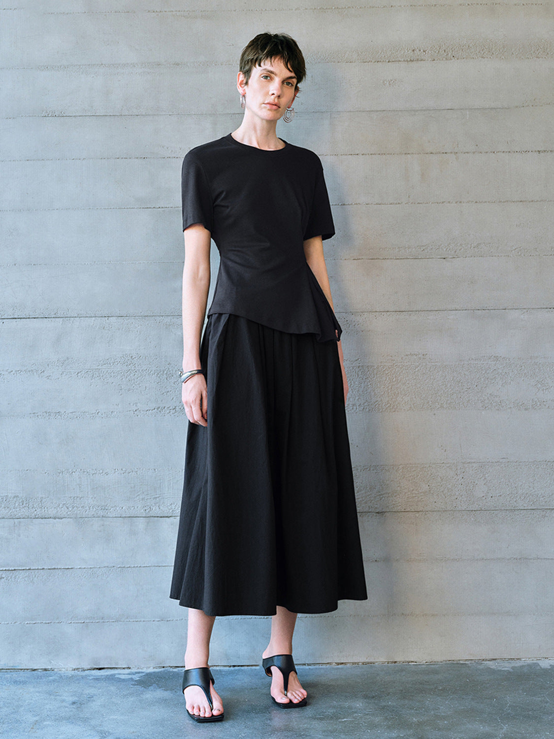 Elastic Waist Midi A-Line Skirt