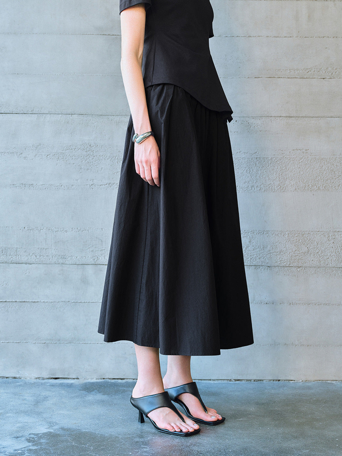 Elastic Waist Midi A-Line Skirt