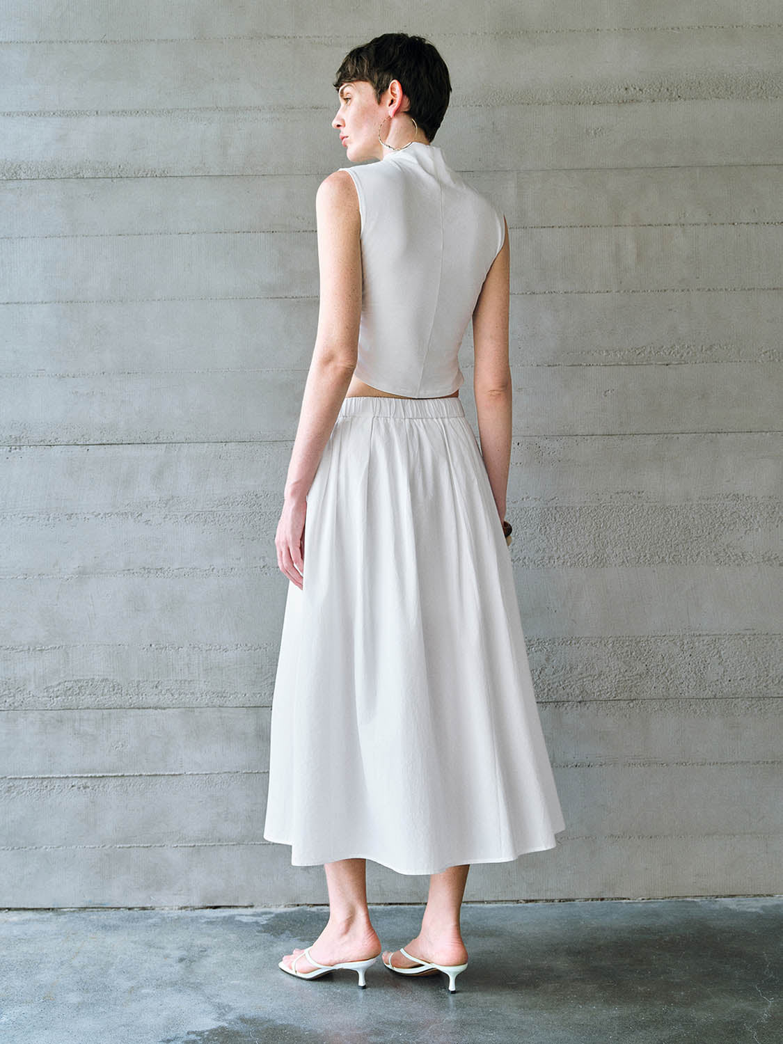 Elastic Waist Midi A-Line Skirt