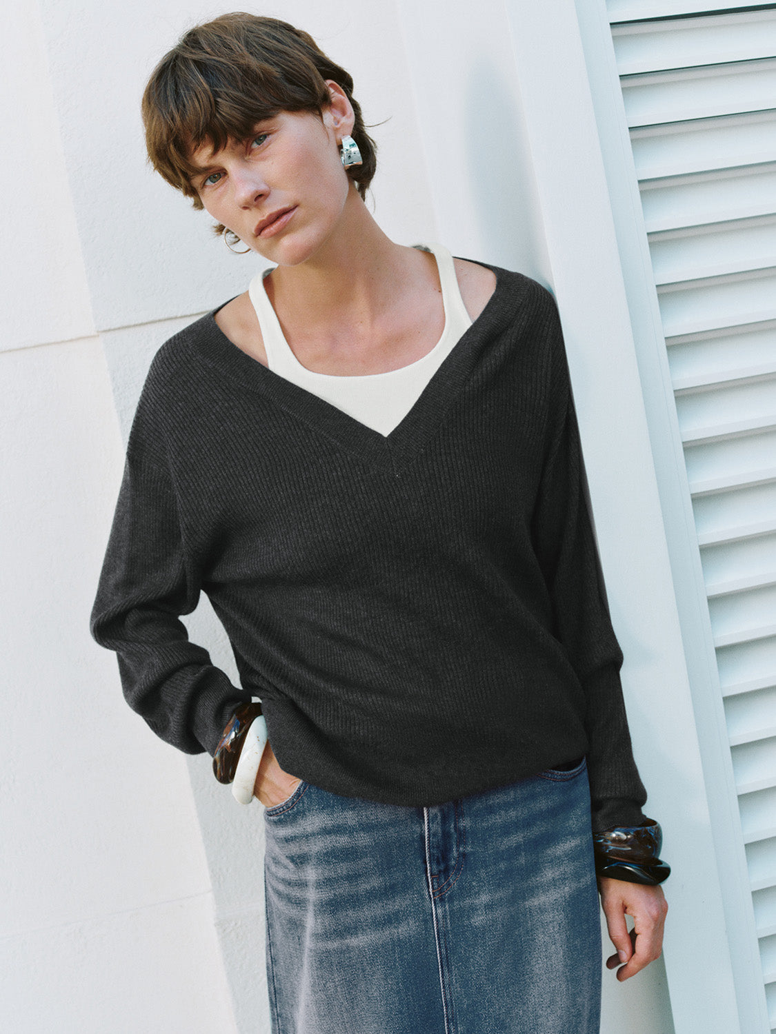 2 In 1 V-Neck Knitted T-Shirts