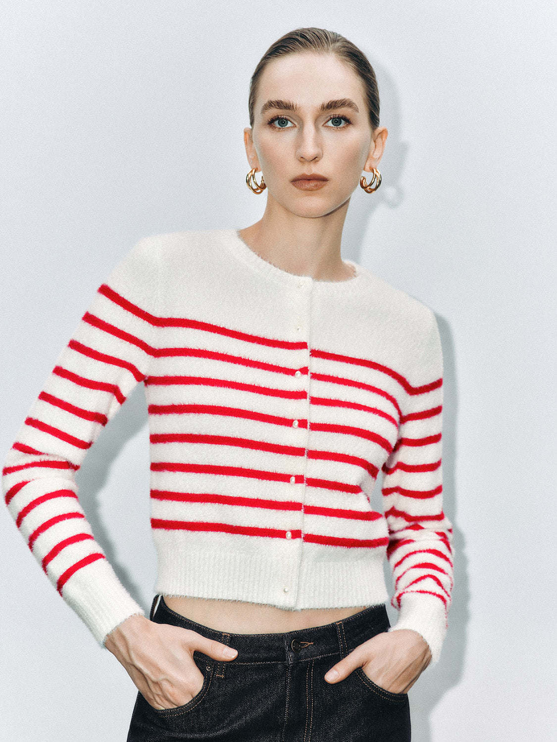 Button Up Striped Knitted Cardigans