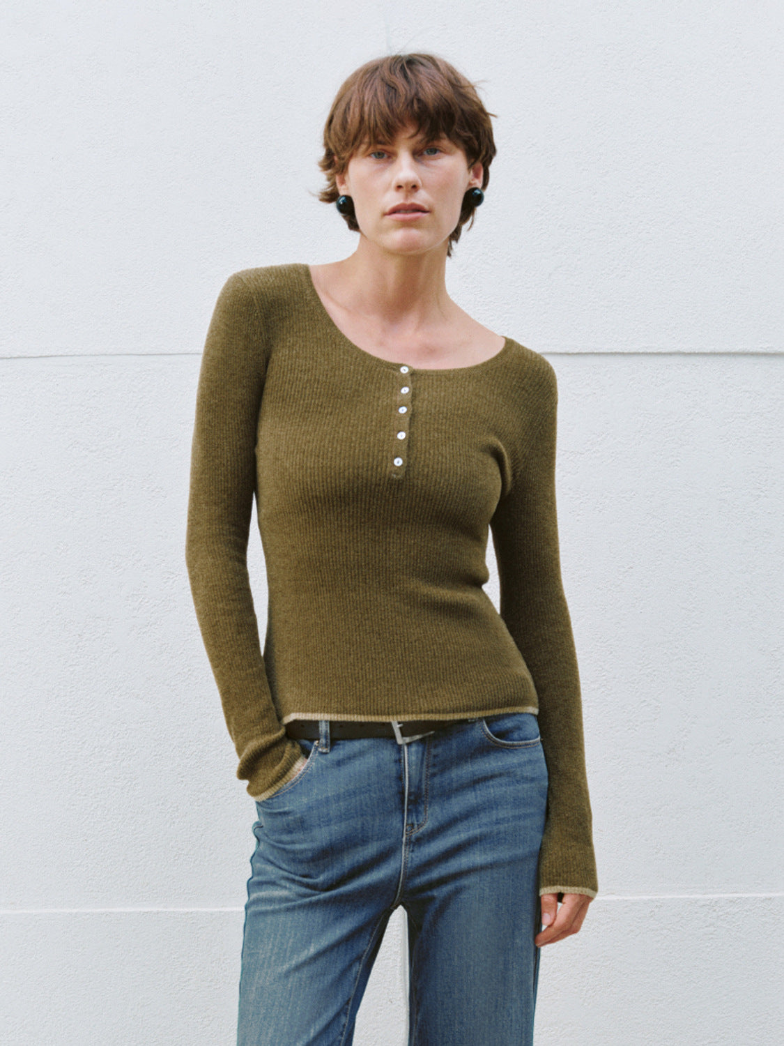 Button Half Placket Knitted T-Shirts