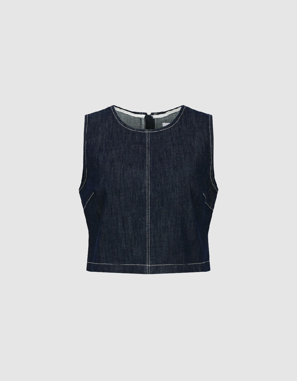 Sleeveless Crew Neck Denim Shirt