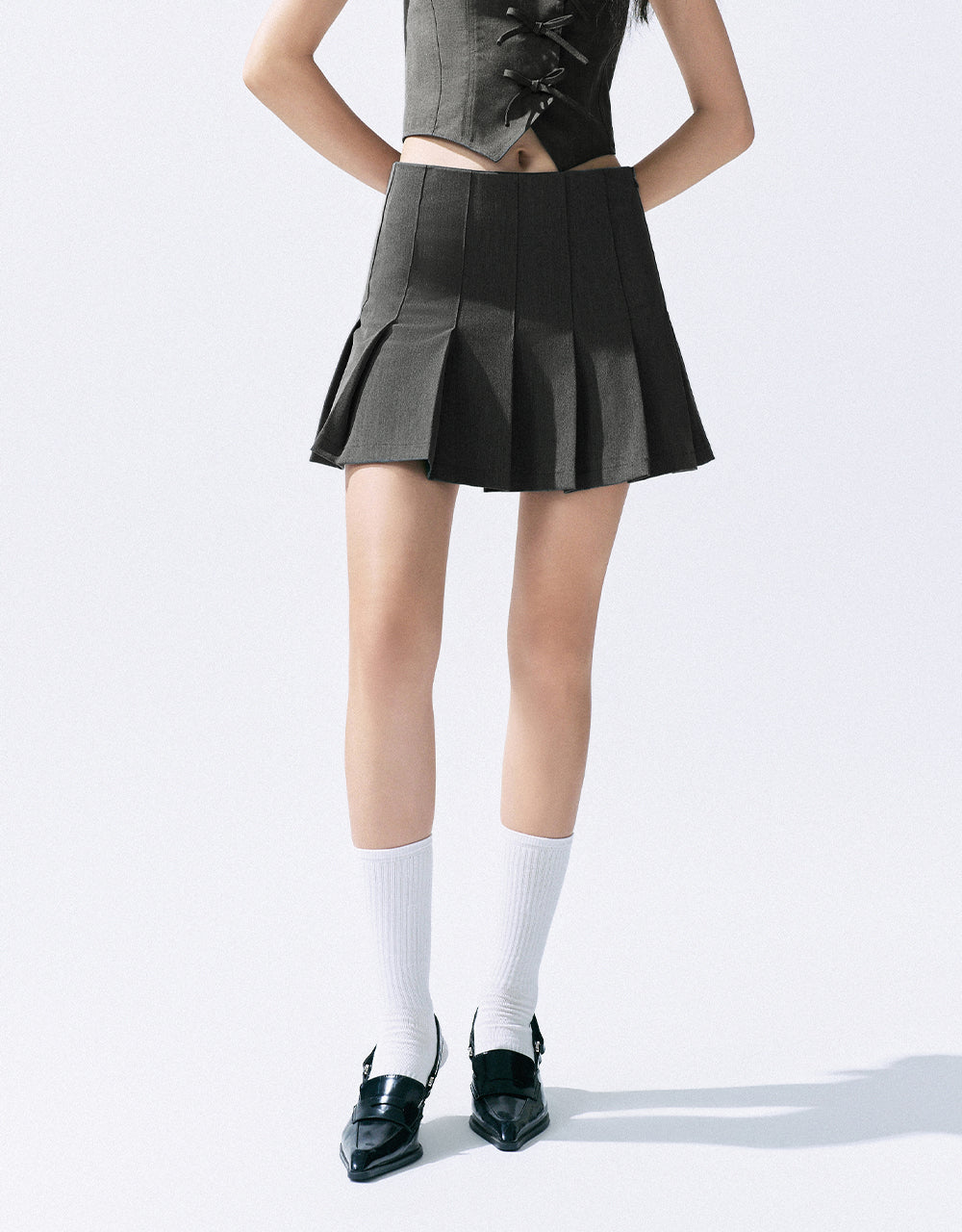 Pleated Mini A-Line Skirt