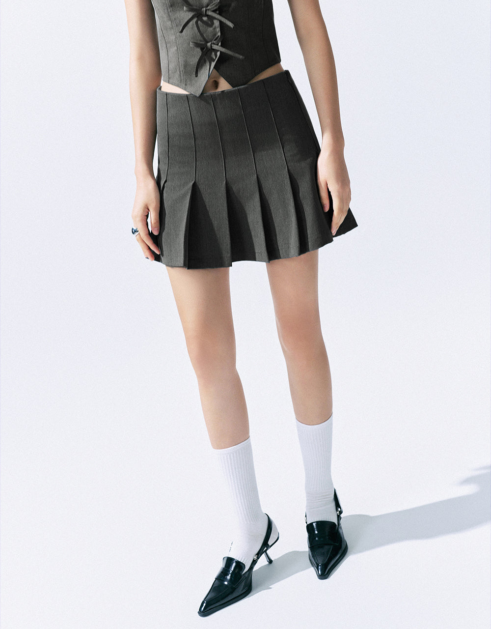 Pleated Mini A-Line Skirt