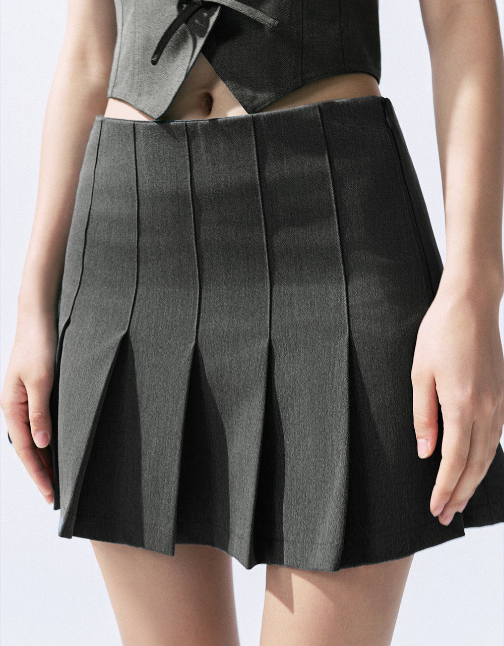 Pleated Mini A-Line Skirt