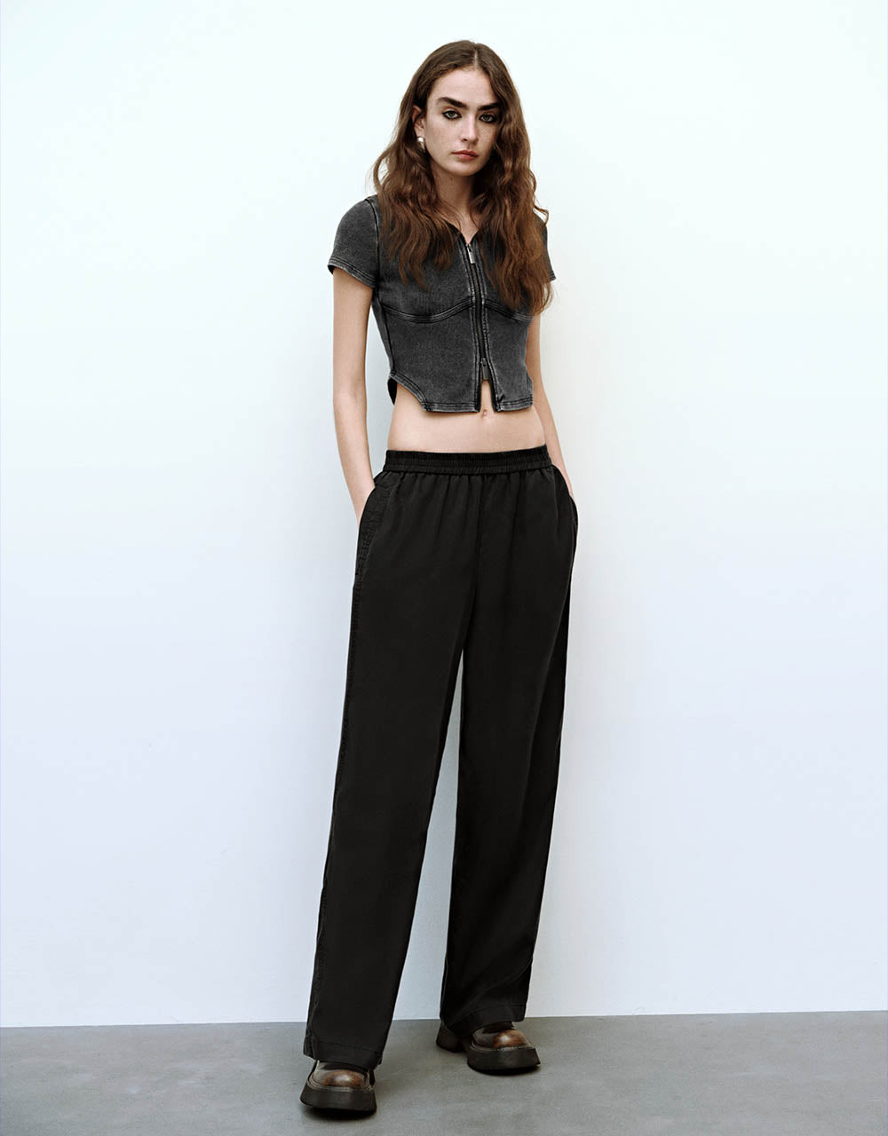 Elastic Waist Wide-Leg Pants