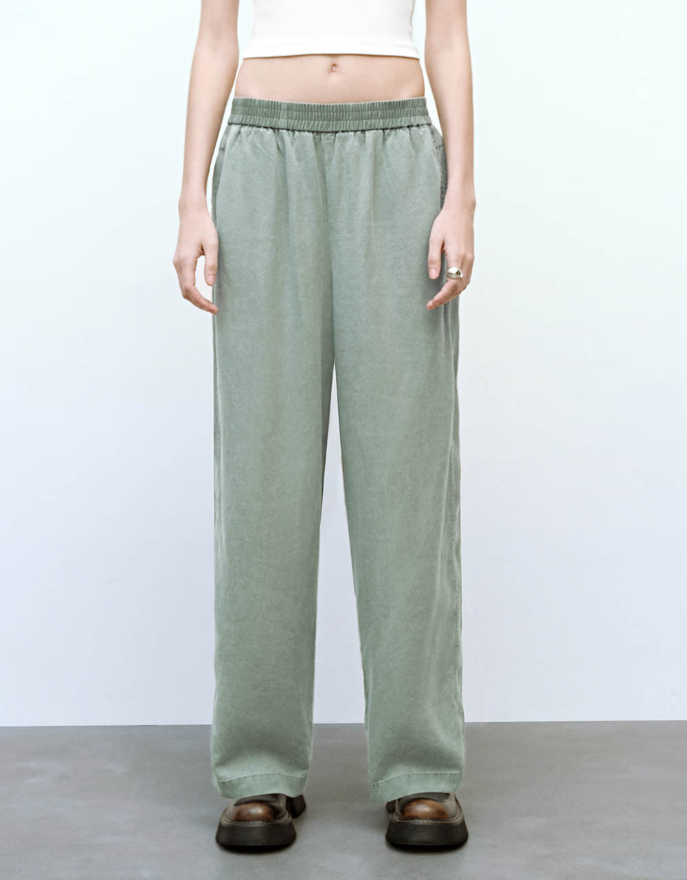 Elastic Waist Wide-Leg Pants