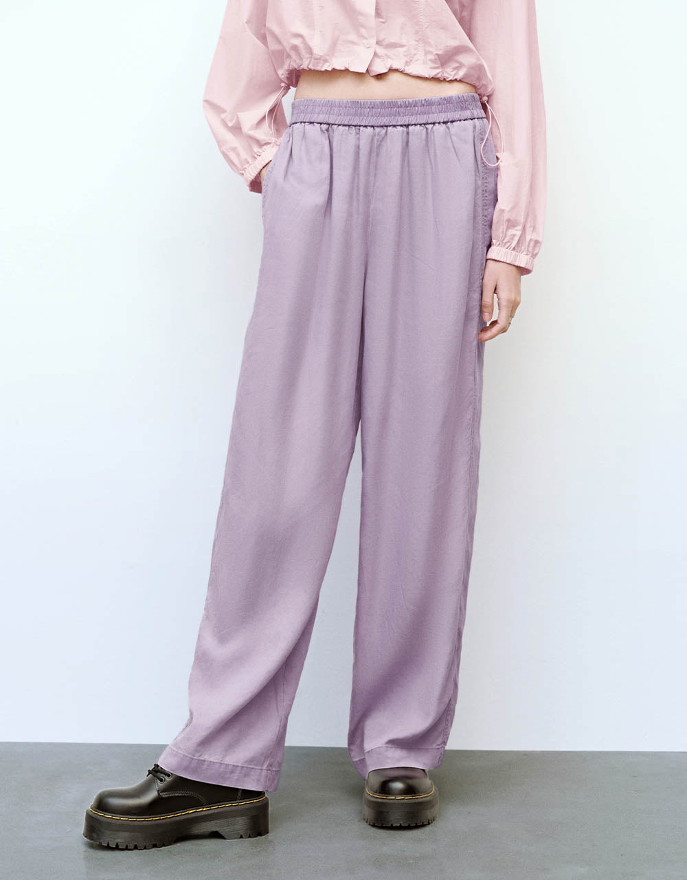 Elastic Waist Wide-Leg Pants