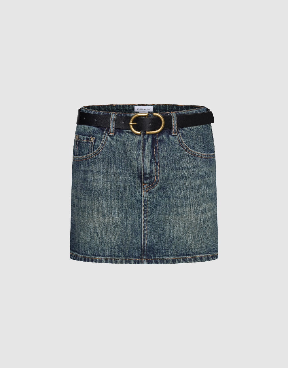 Mini Straight Denim Skirt With Belt