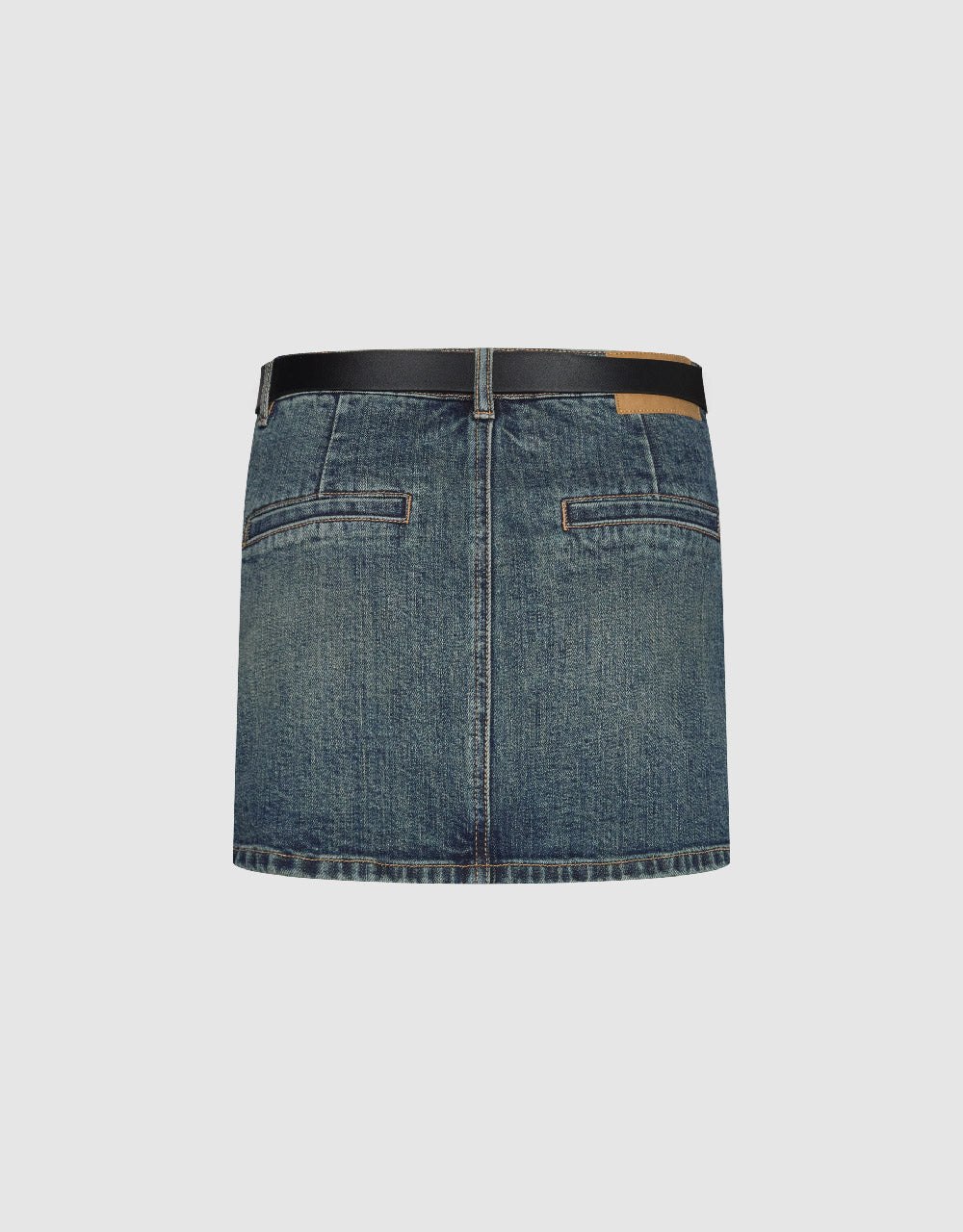 Mini Straight Denim Skirt With Belt