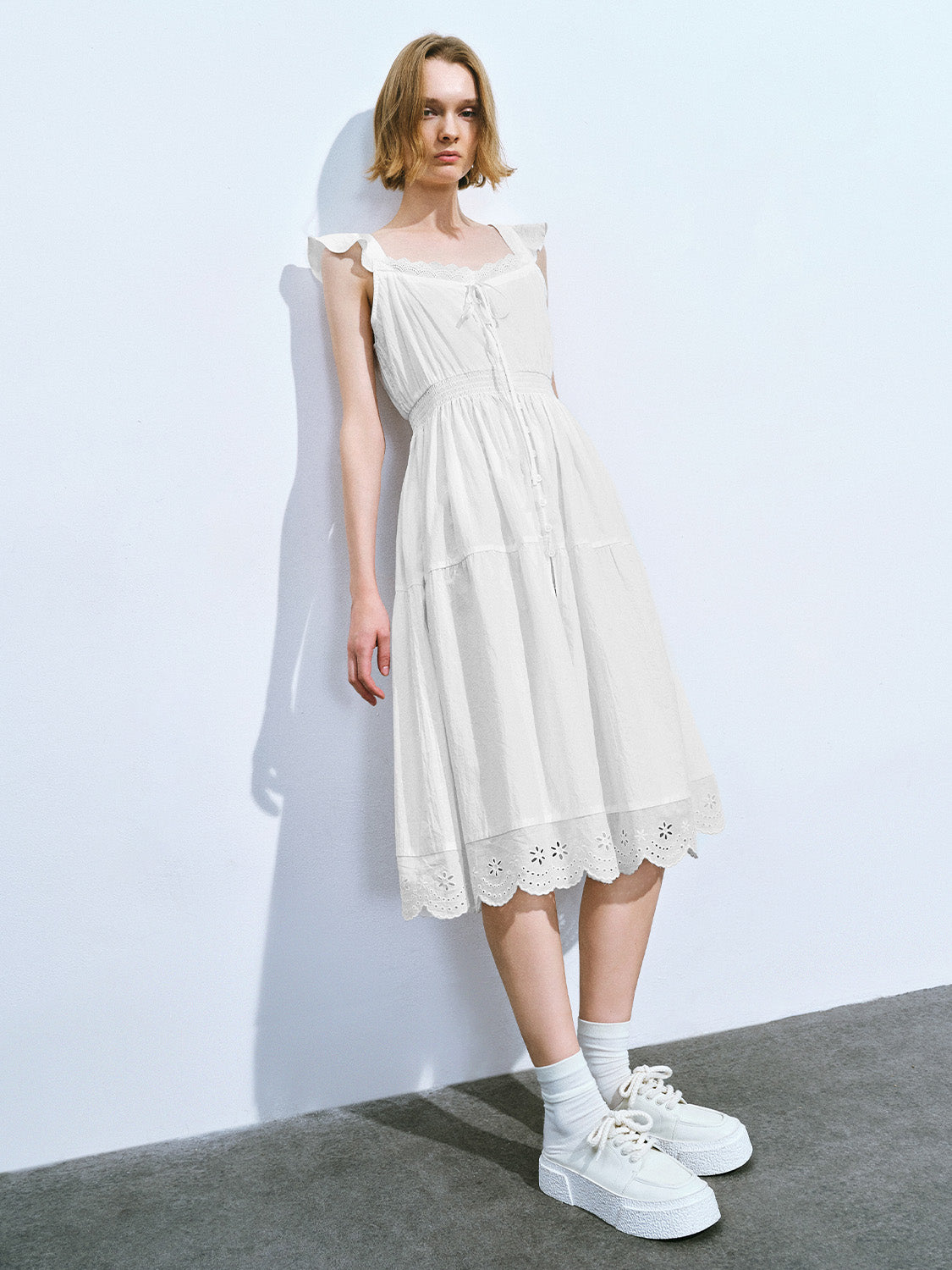 Square-cut Collar Sleeveless Shirt Dress