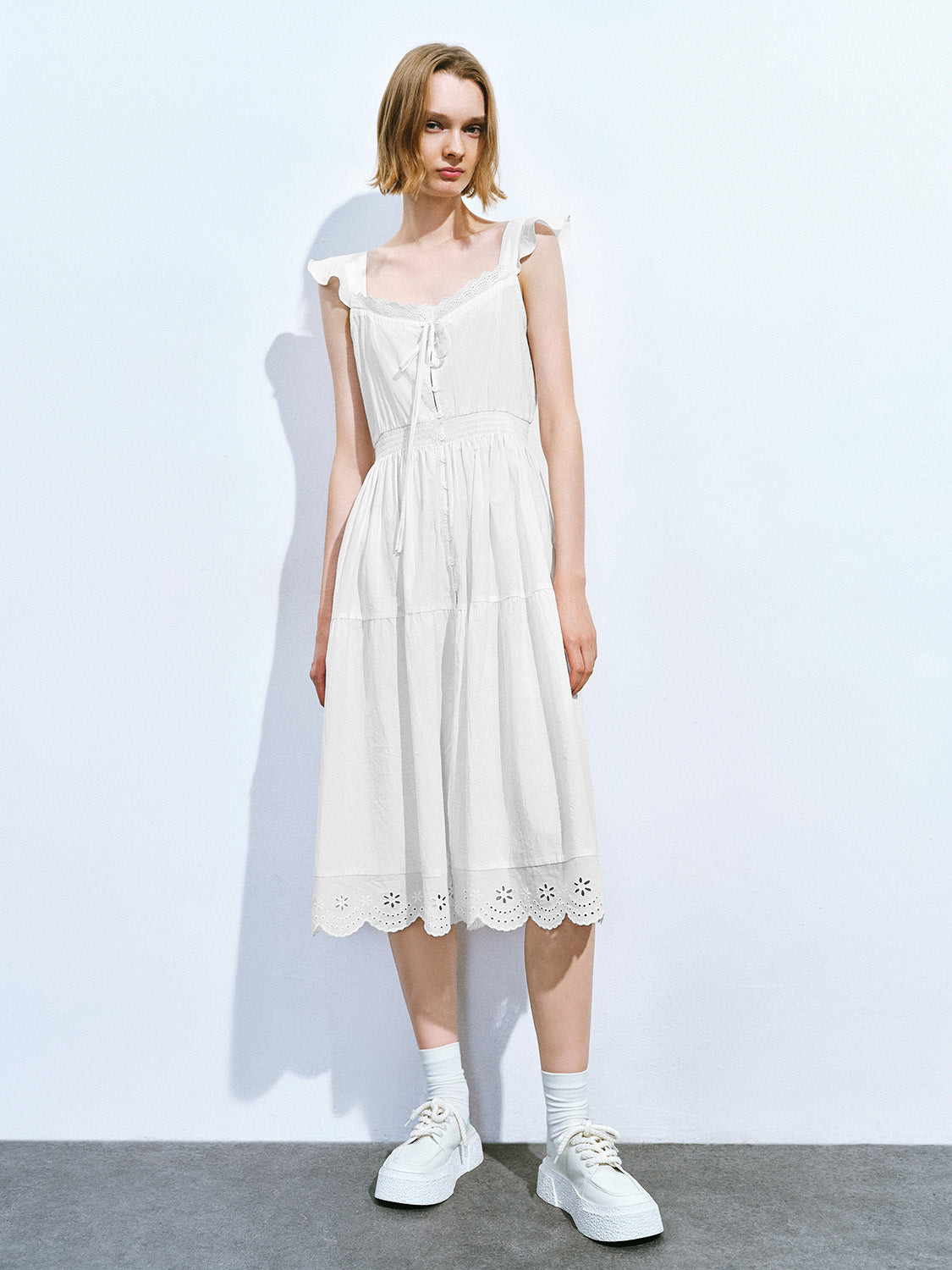 Square-cut Collar Sleeveless Shirt Dress