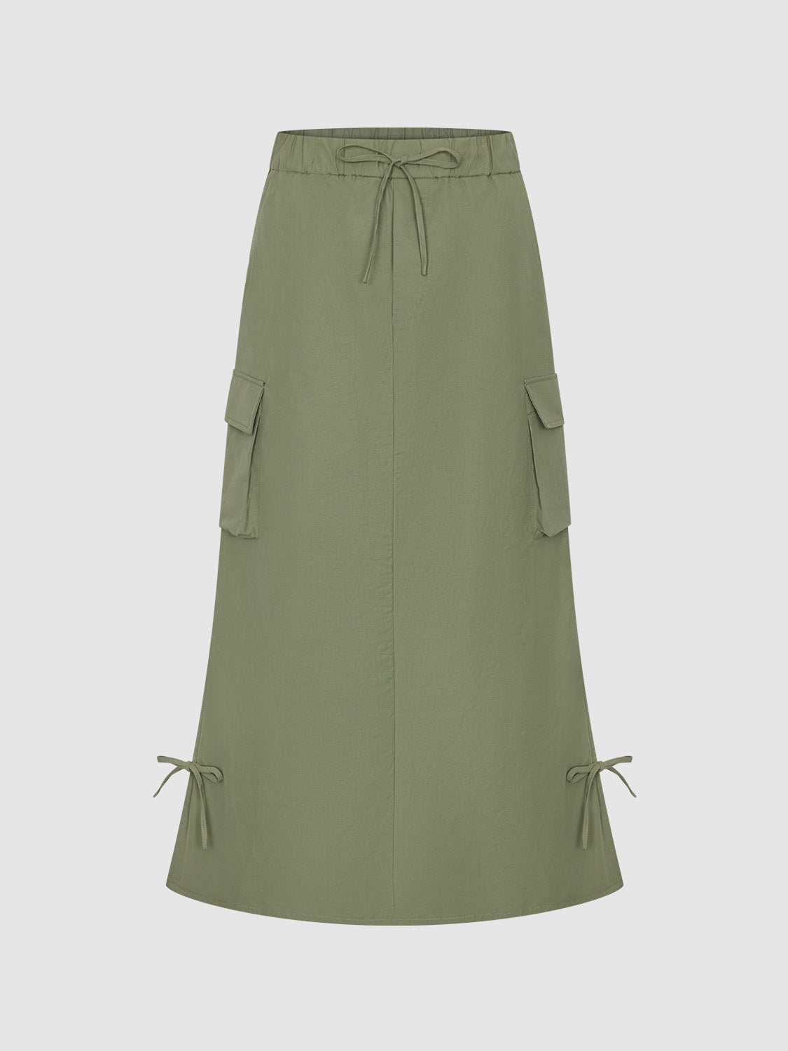 Drawstring Waist Midi A-Line Skirt