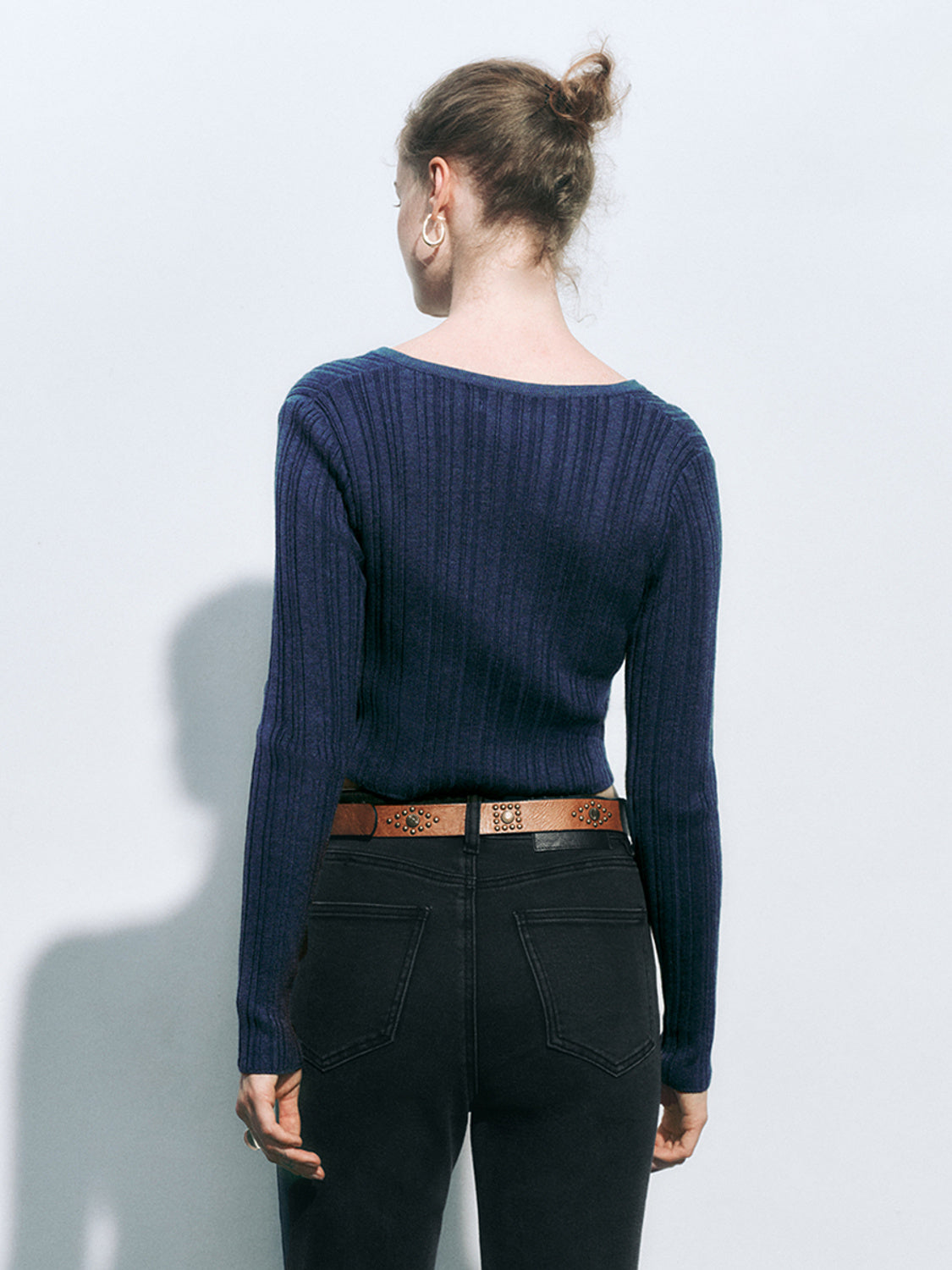 Button Half Placket Cropped Knitted T-Shirts