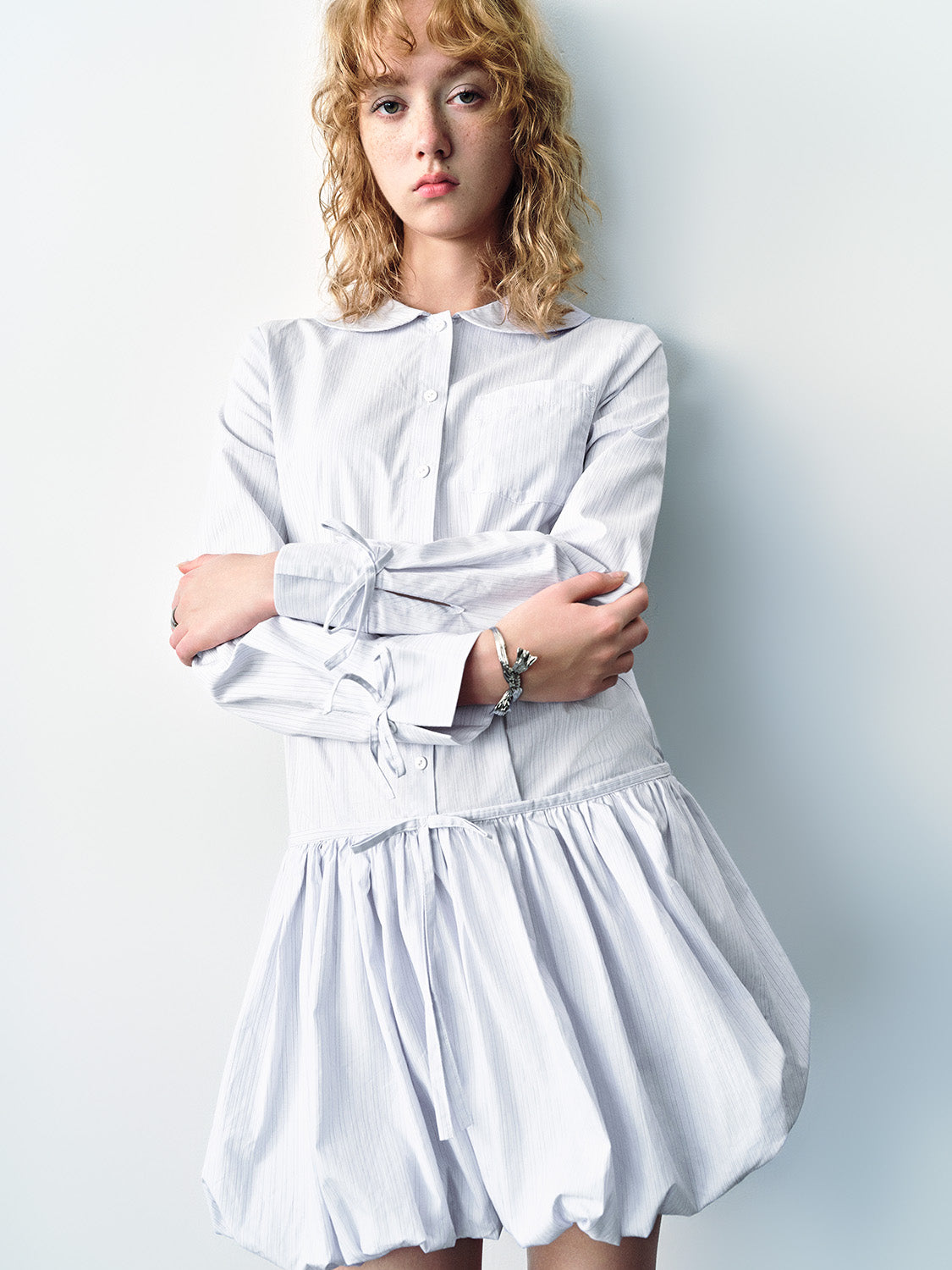 Bubble Hem A-Line Shirt Dress