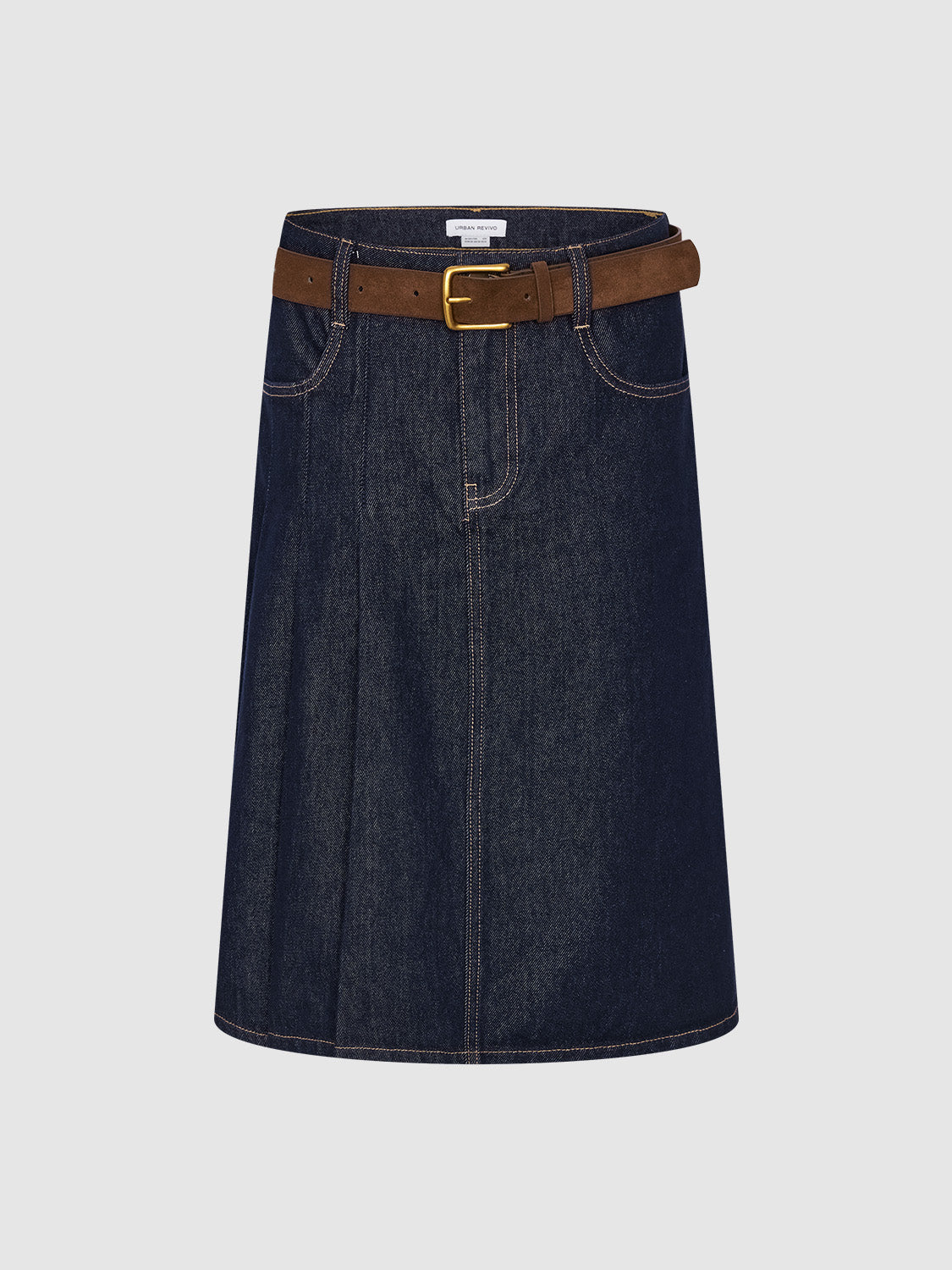 Midi Denim Skirt With Belt