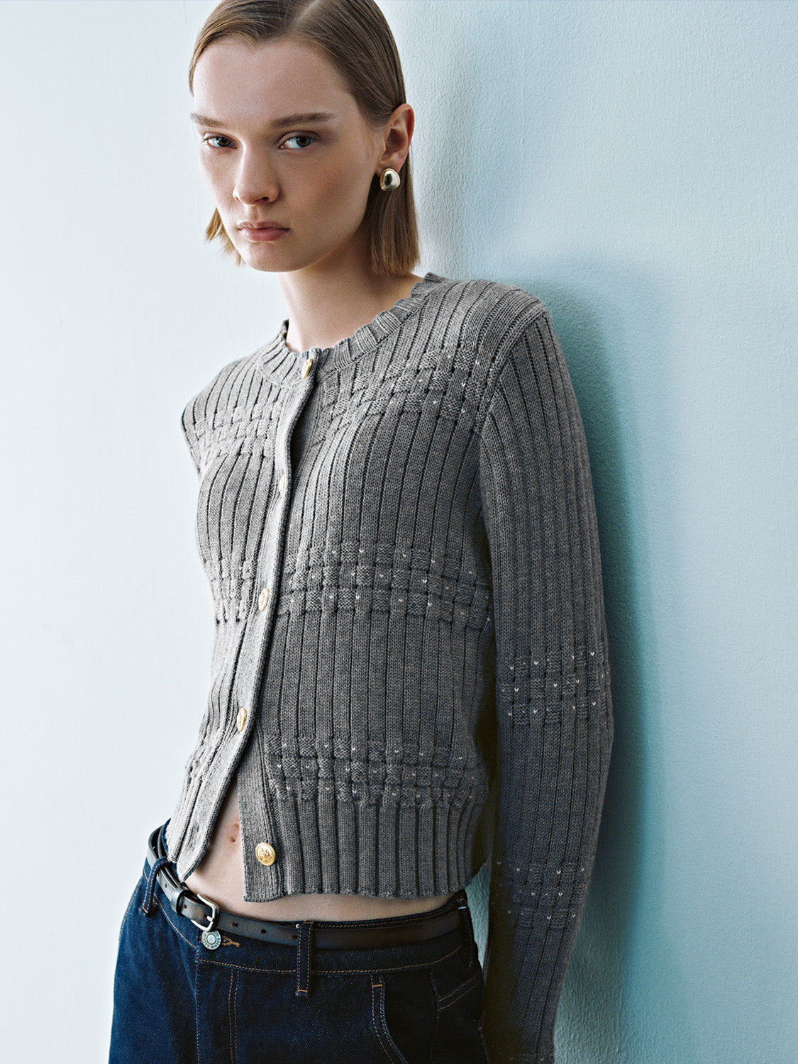 Crew Neck Knitted Cardigan