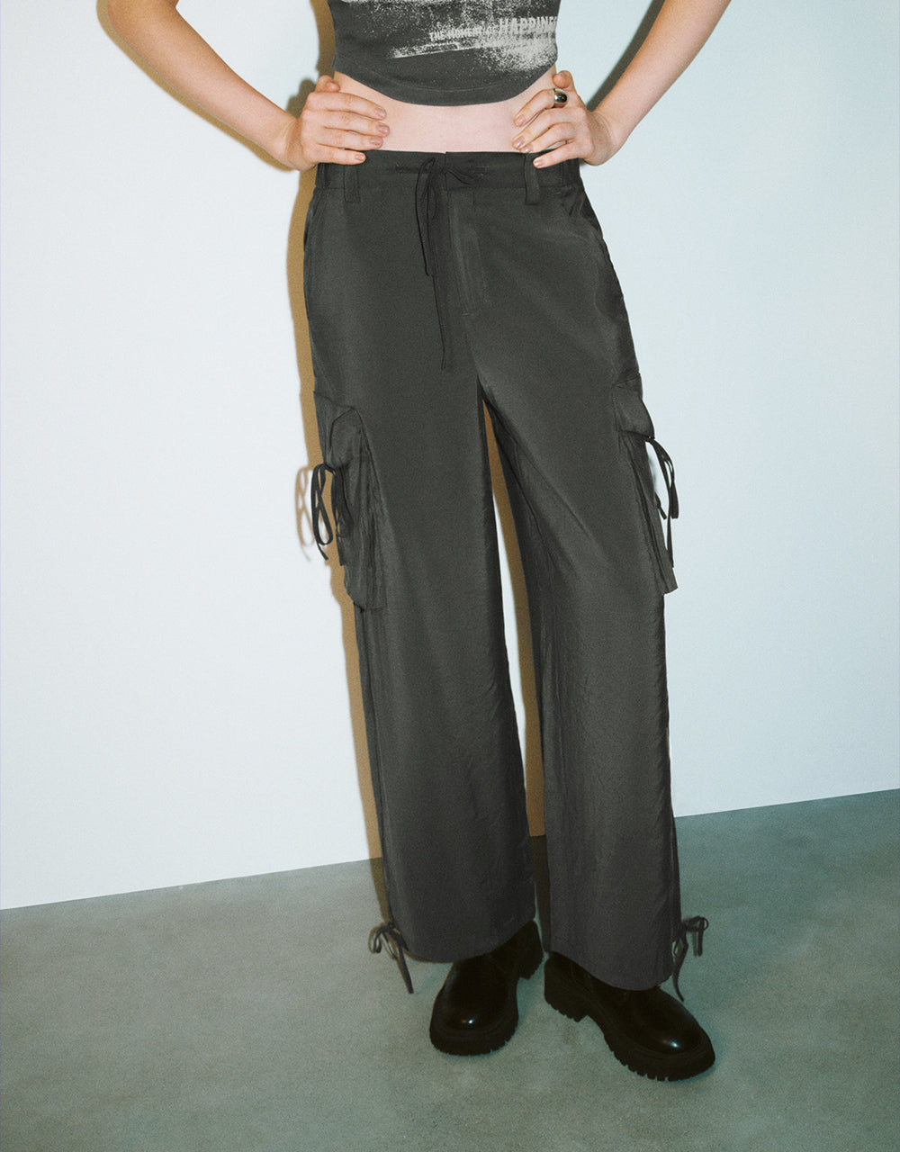 Drawstring Waist Wide-Leg Pants